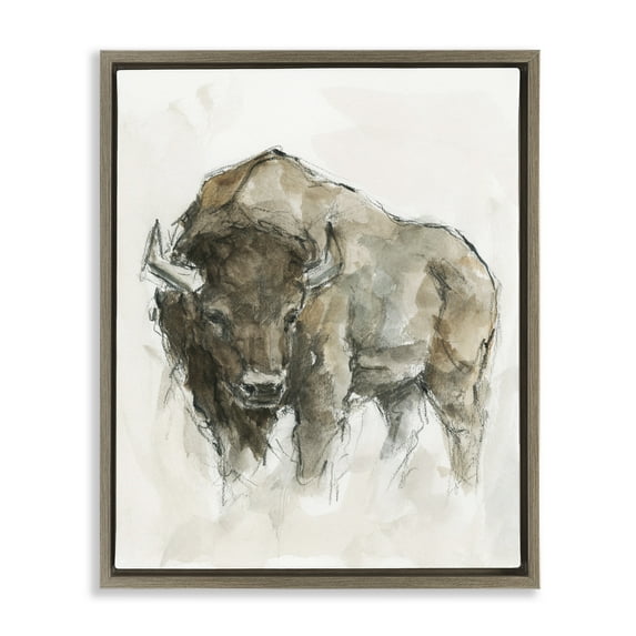 Stupell Industries Western American Buffalo Animals & Insects Painting Brown Floater Framed Canvas Art Print Wall Art, 25 x 31