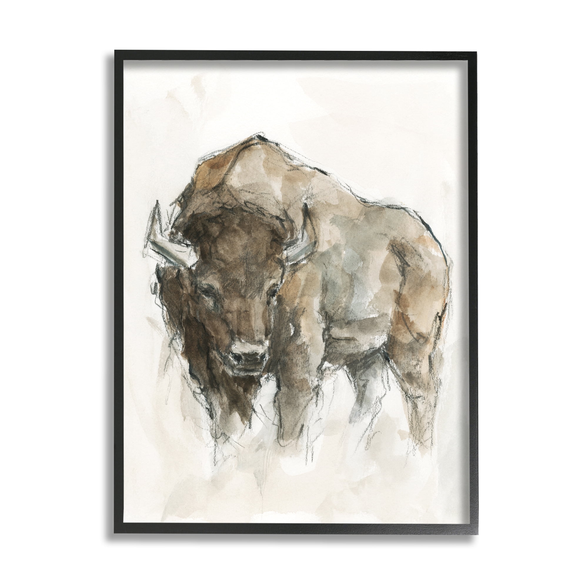 Stupell Industries Western American Buffalo Brown Country Animal Animals & Insects Painting Black Framed Art Print Wall Art, 16 x 20