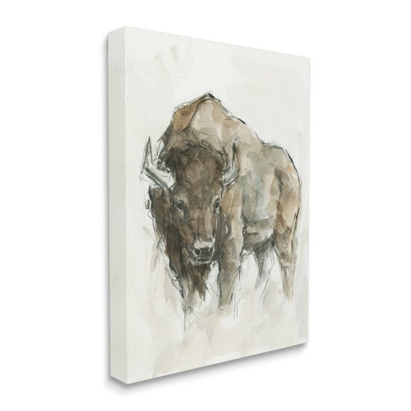 Stupell Industries Western American Buffalo Brown Country Animal Animals & Insects Painting Gallery Wrapped Canvas Art Print Wall Art, 30 x 40