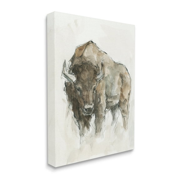 Stupell Industries Western American Buffalo Brown Country Animal Animals & Insects Painting Gallery Wrapped Canvas Art Print Wall Art, 30 x 40