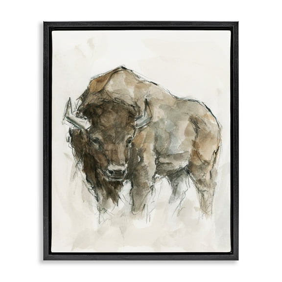 Stupell Industries Western American Buffalo Brown Country Animal Jet Black Framed Floating Canvas Wall Art, 16x20, by Ethan Harper