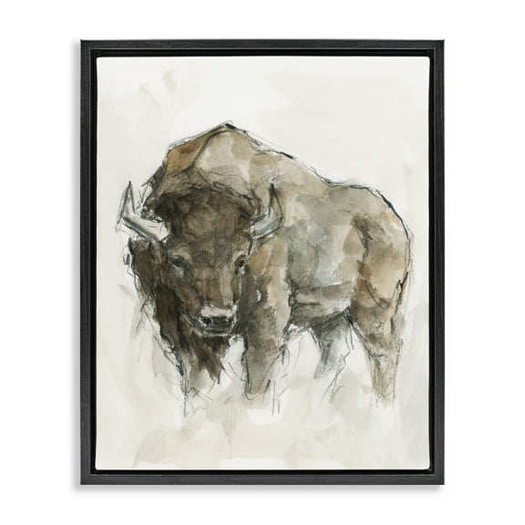 Stupell Industries Western American Buffalo Brown Country Animal Jet Black Framed Floating Canvas Wall Art, 24x30, by Ethan Harper