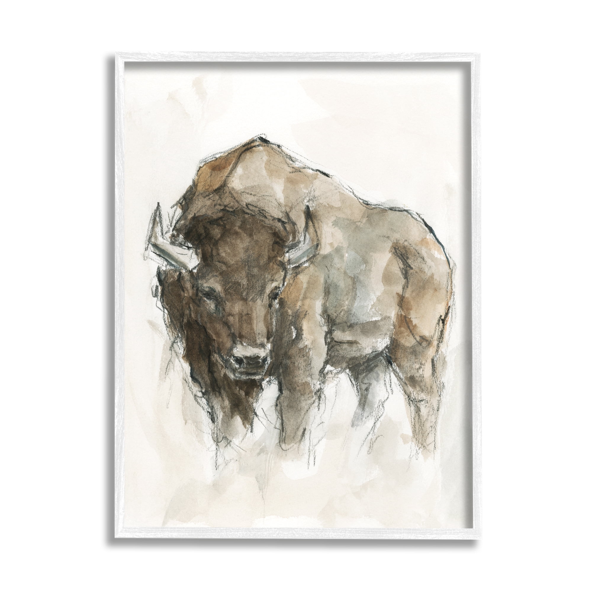 Stupell Industries Western American Buffalo Brown Country Animal Painting Framed Art Print Wall Art, 11x14, By Ethan Harper