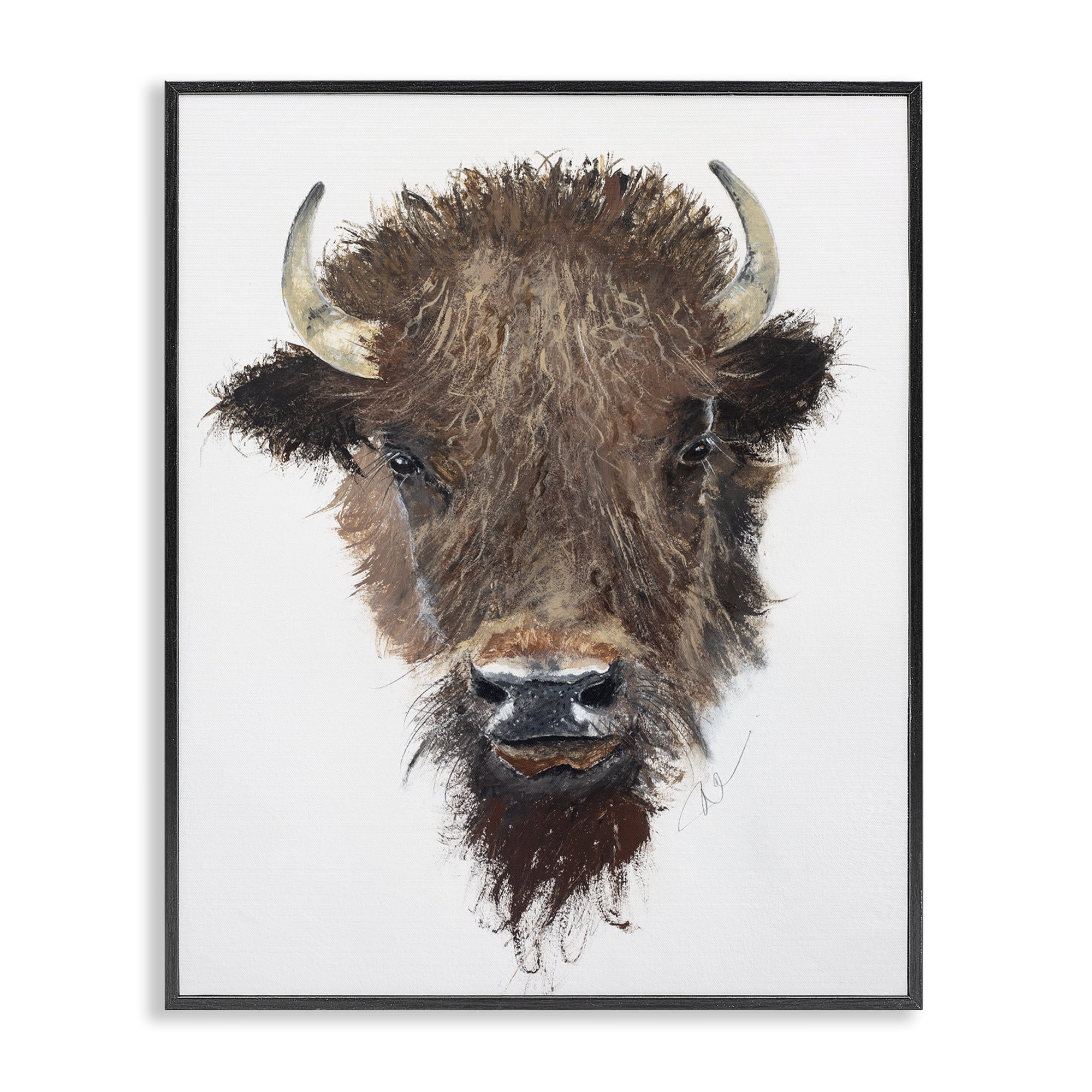 Stupell Industries Western Bison Visage Animals Painting Black Framed Art Print Wall Art, 16 x 20