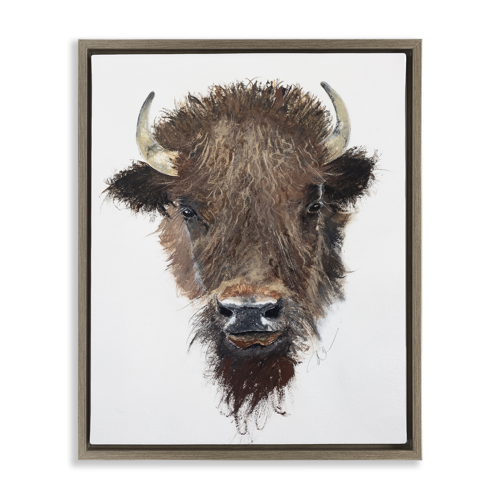 Stupell Industries Western Bison Visage Animals Painting Brown Floater Framed Canvas Art Print Wall Art, 25 x 31