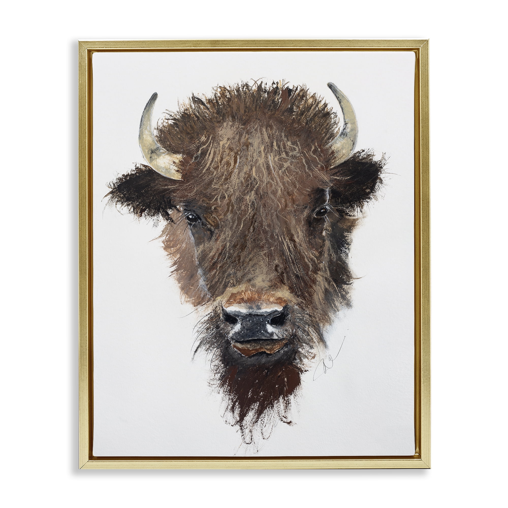 Stupell Industries Western Bison Visage Animals Painting Gold Floater Framed Canvas Art Print Wall Art, 17 x 21