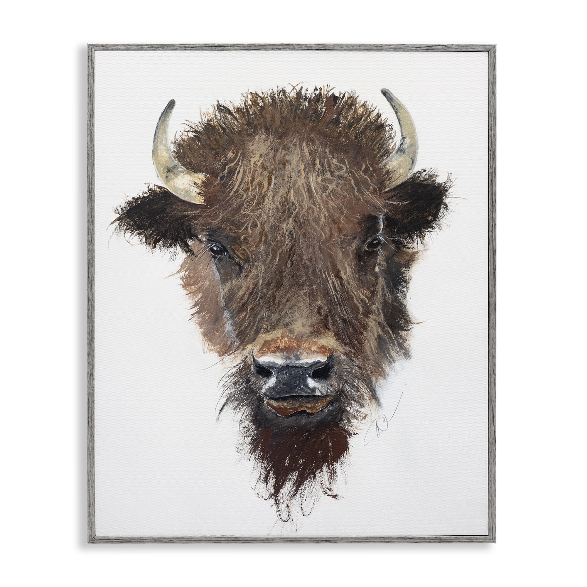 Stupell Industries Western Bison Visage Animals Painting Gray Framed Art Print Wall Art, 11 x 14