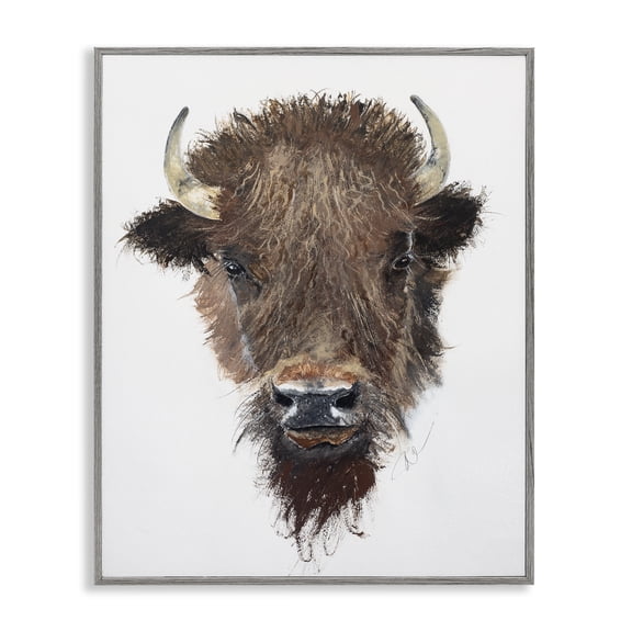 Stupell Industries Western Bison Visage Animals Painting Gray Framed Art Print Wall Art, 24 x 30