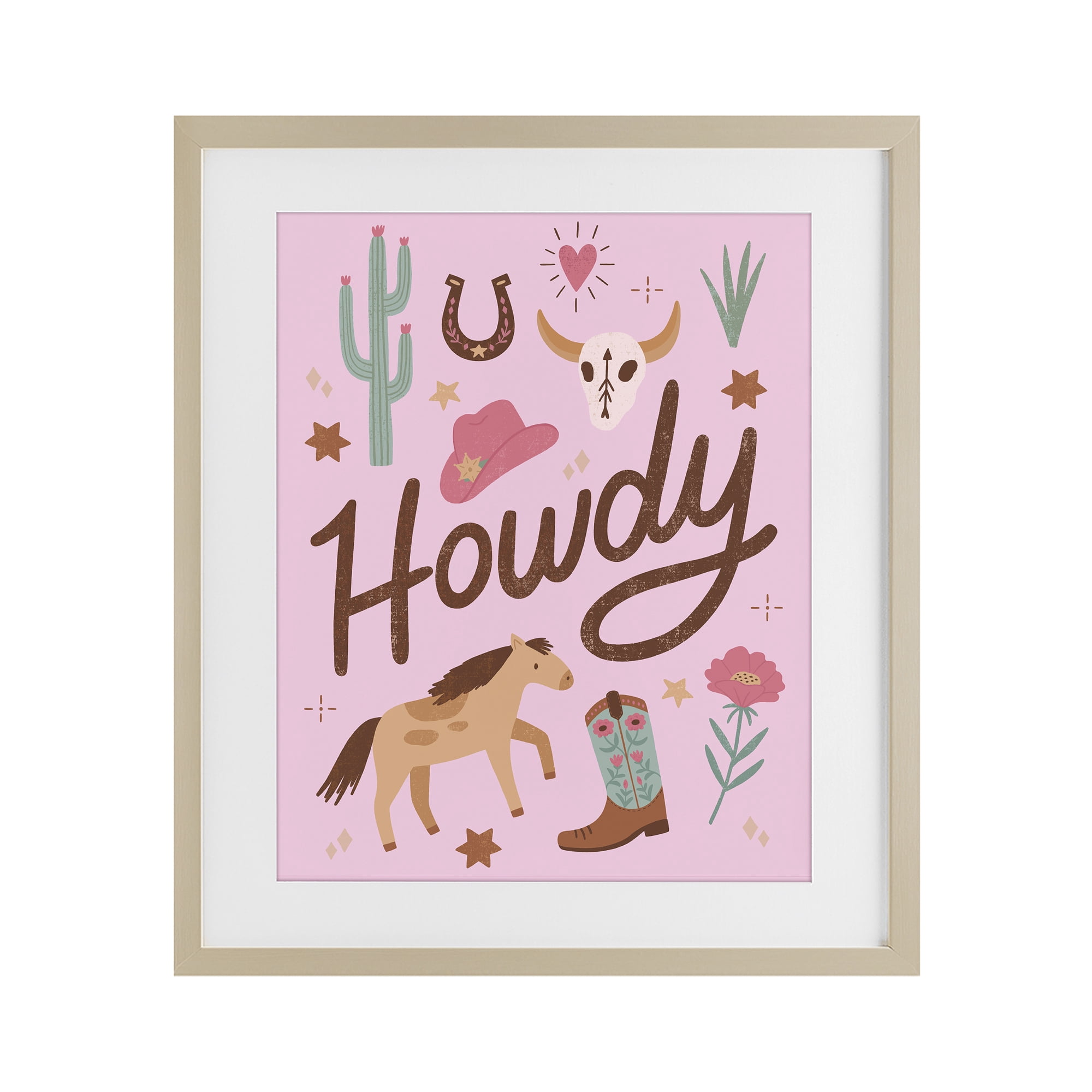 Stupell Industries Western Boho Girl Howdy Birch Framed Print Under Glass, design by Nina Seven