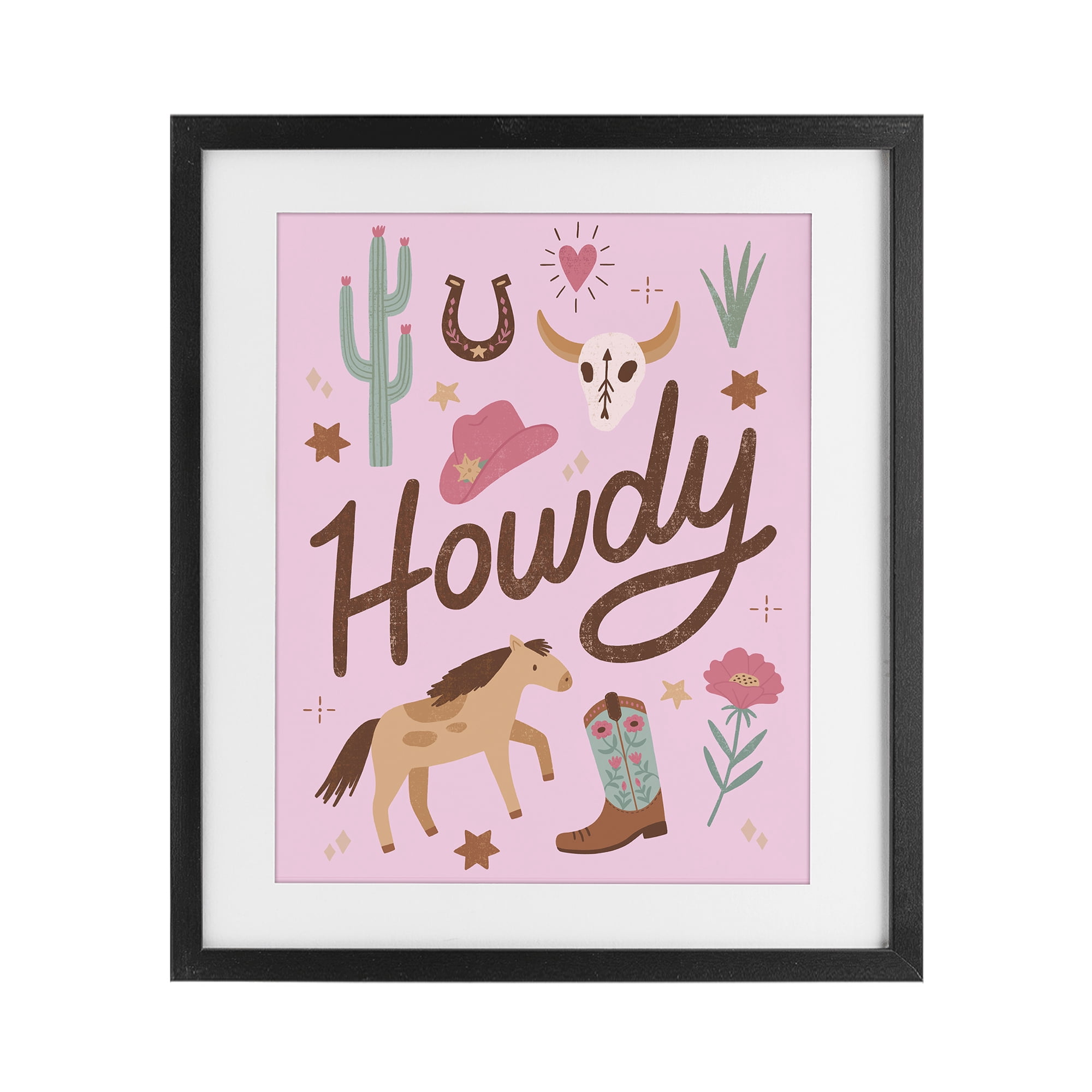 Stupell Industries Western Boho Girl Howdy Black Framed Print Under Glass, design by Nina Seven
