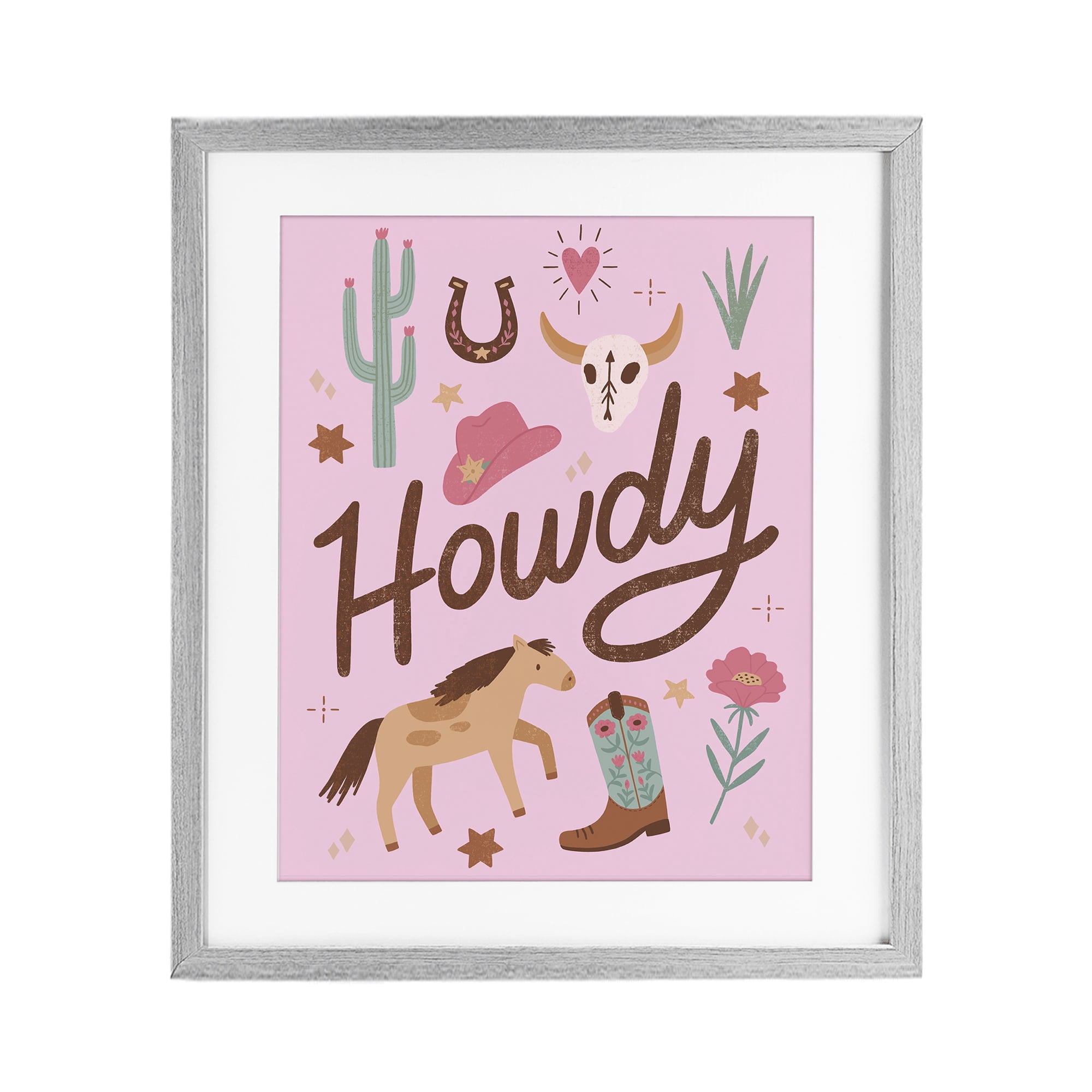 Stupell Industries Western Boho Girl Howdy Gray Framed Print Under Glass, design by Nina Seven