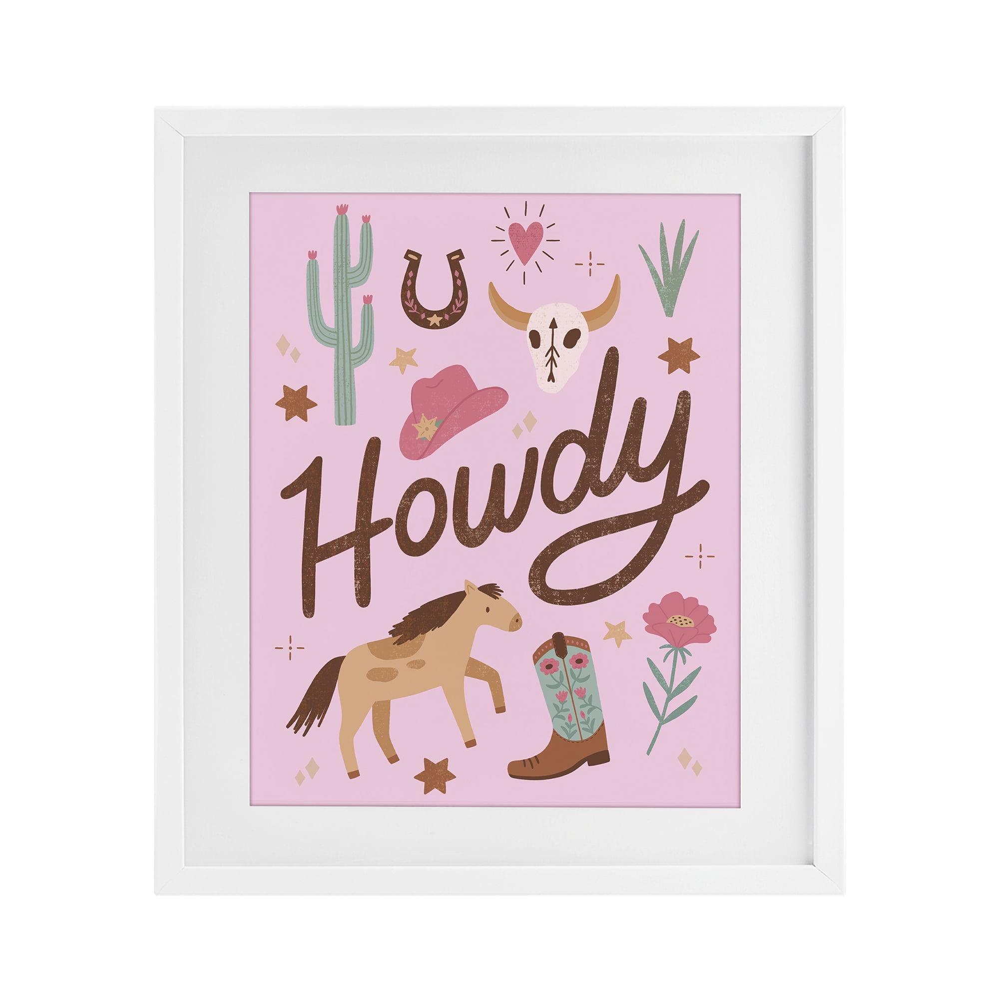 Stupell Industries Western Boho Girl Howdy White Framed Print Under Glass, design by Nina Seven