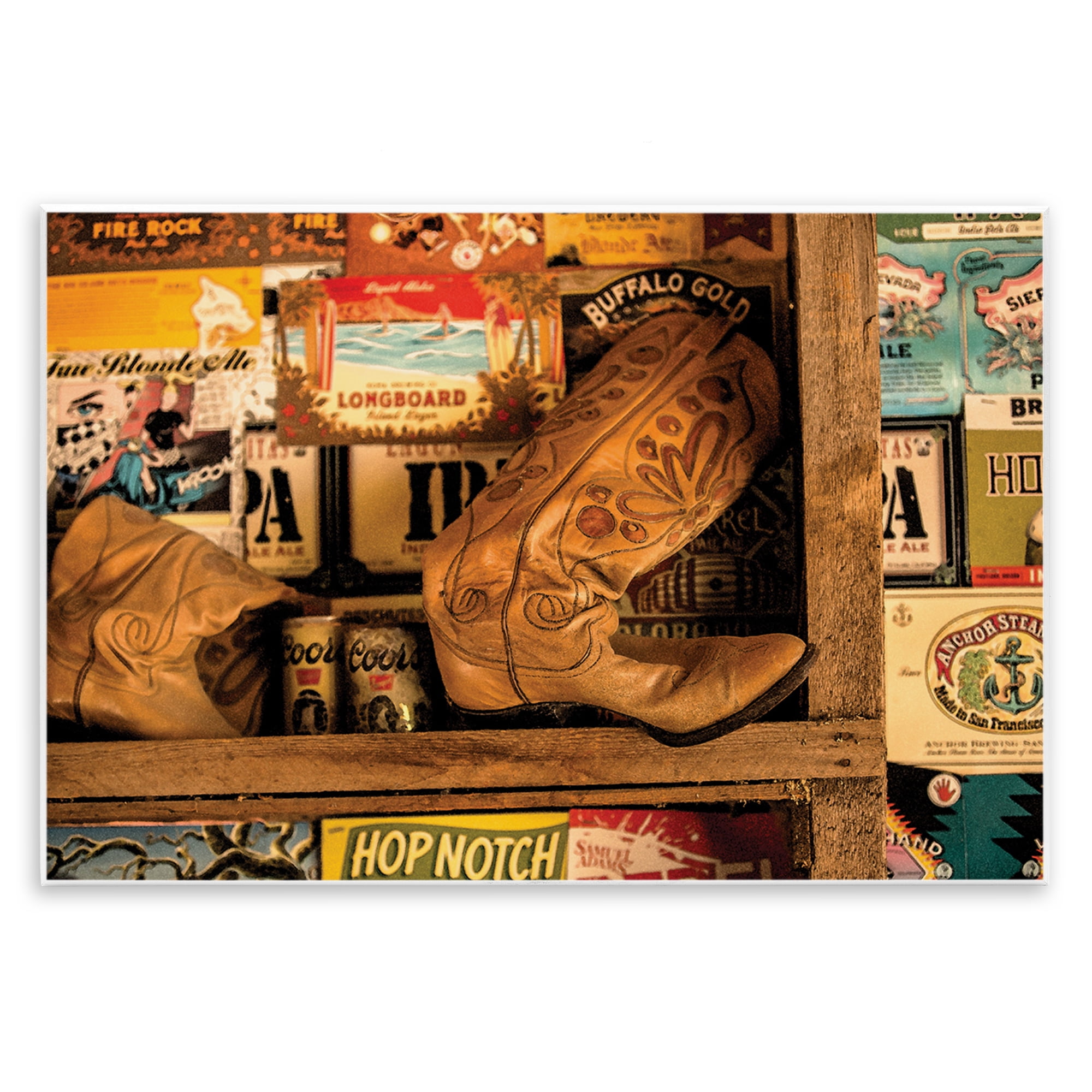 Stupell Industries Western Boots on Shelf Beauty & Fashion Painting Unframed Art Print Wall Art, 19 x 13