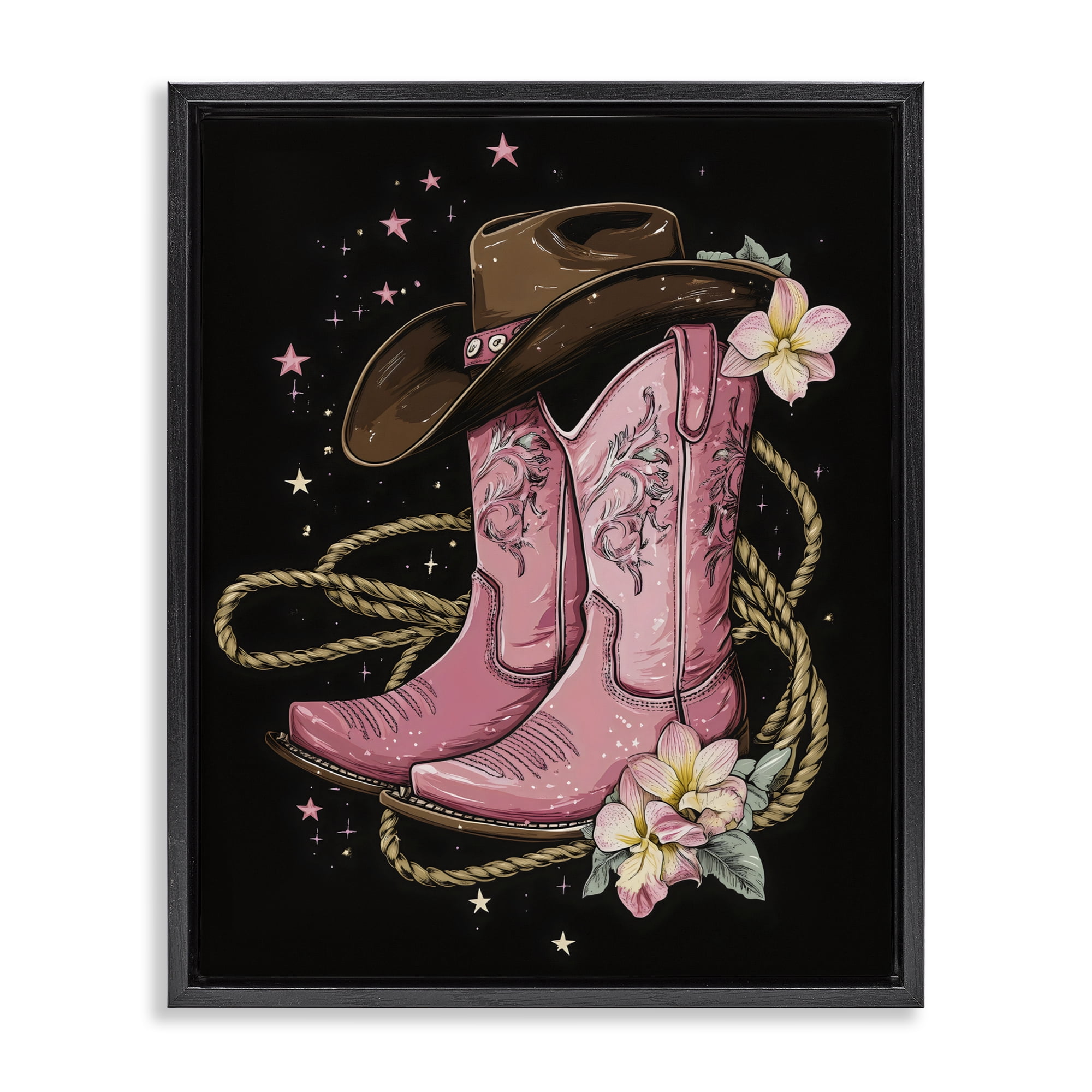 Stupell Industries Western Chic Pink Boots Black Framed Floater Canvas Wall Art, design by Creative Studio