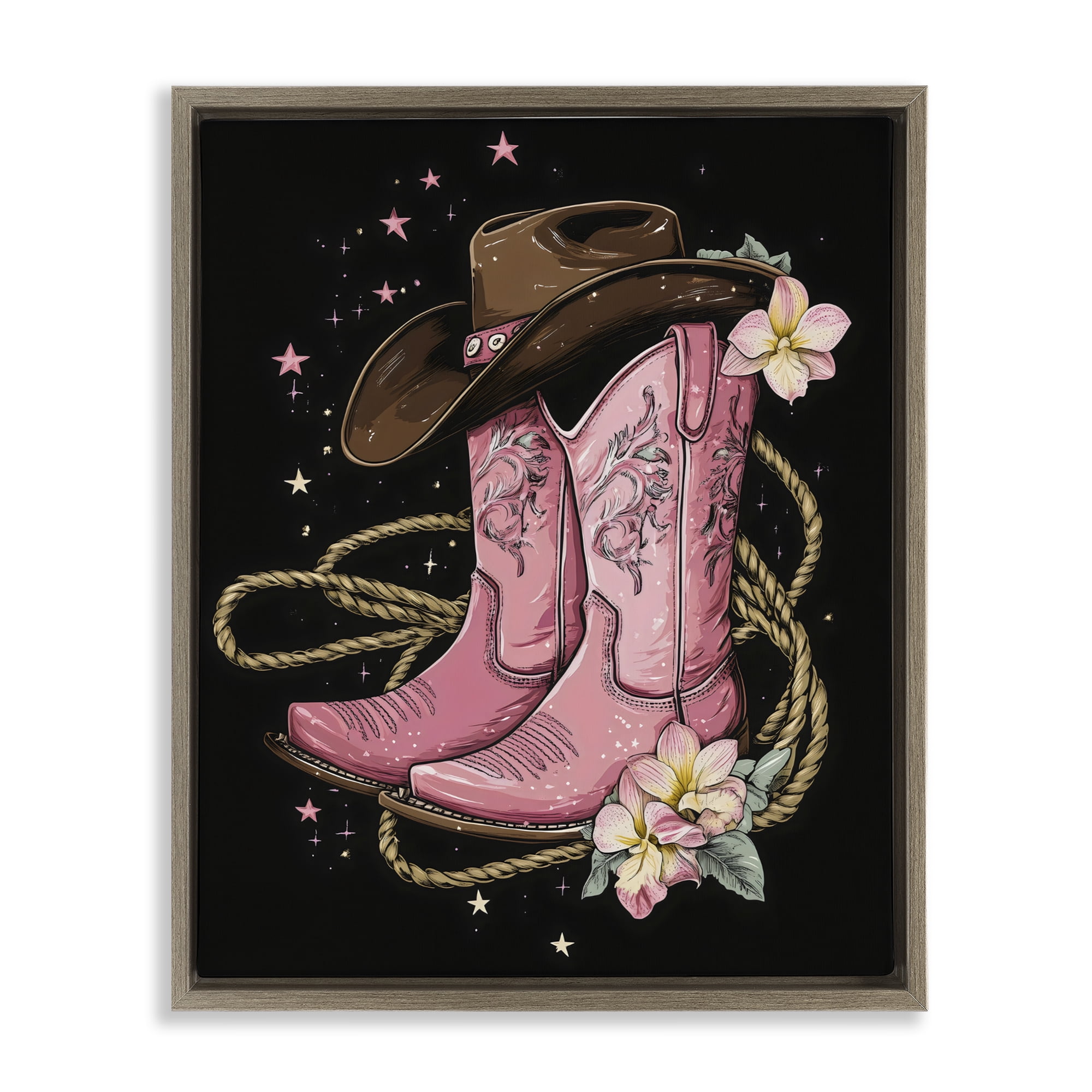 Stupell Industries Western Chic Pink Boots Brown Framed Floater Canvas Wall Art, design by Creative Studio