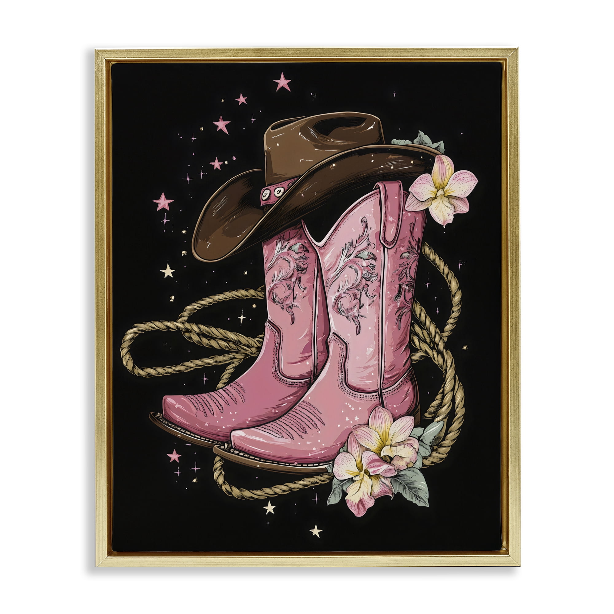 Stupell Industries Western Chic Pink Boots Gold Framed Floater Canvas Wall Art, design by Creative Studio