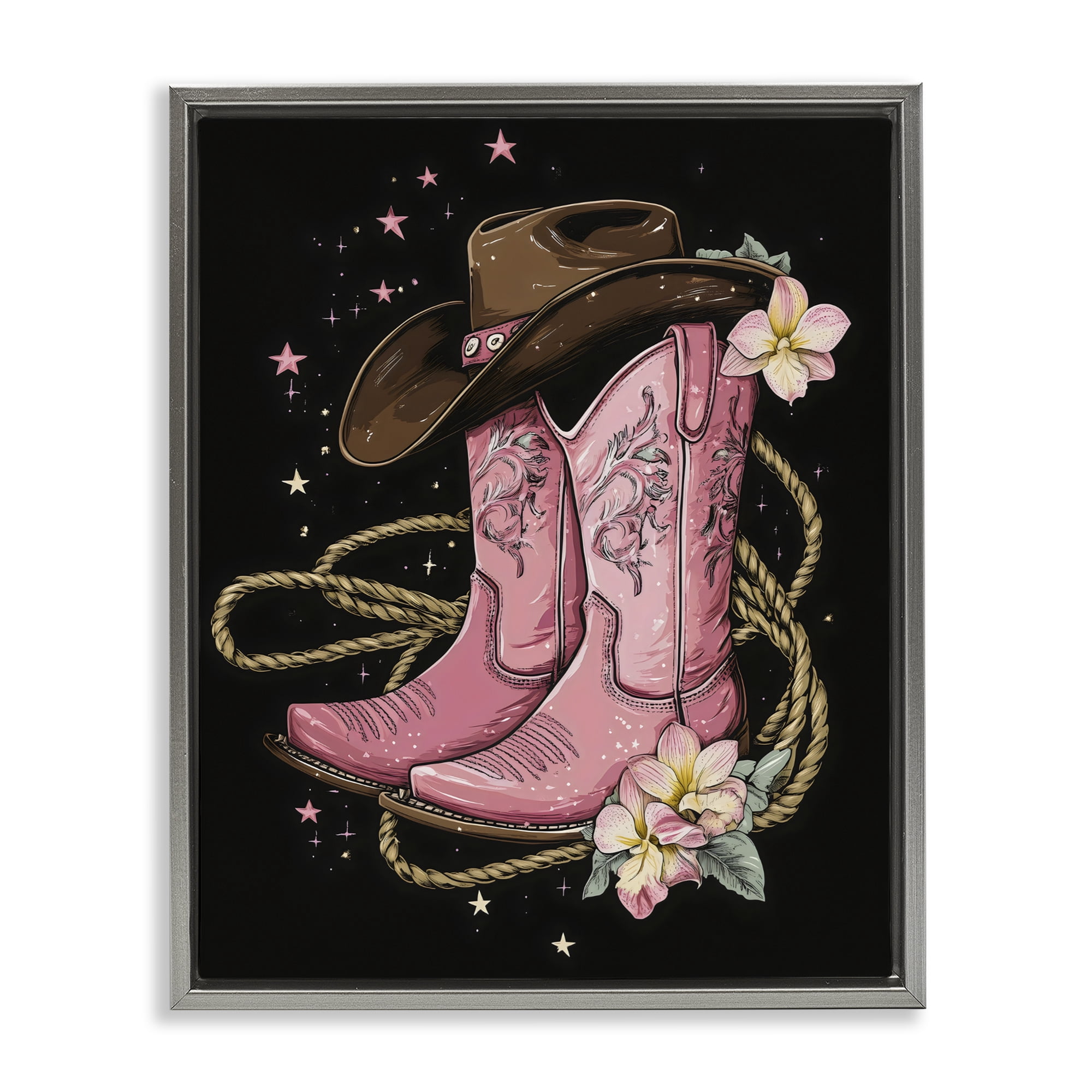 Stupell Industries Western Chic Pink Boots Gray Framed Floater Canvas Wall Art, design by Creative Studio
