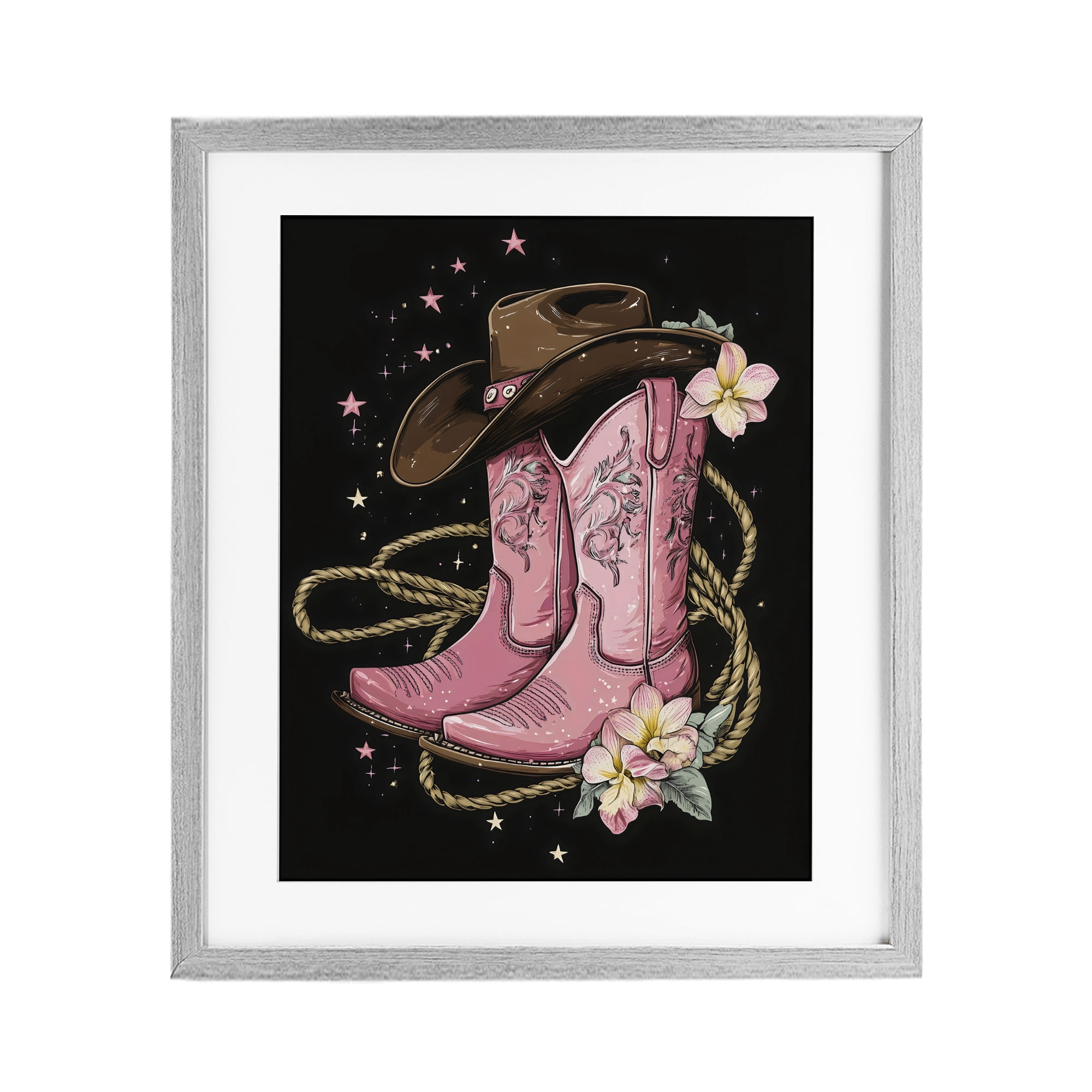 Stupell Industries Western Chic Pink Boots Gray Framed Print Under Glass, design by Creative Studio