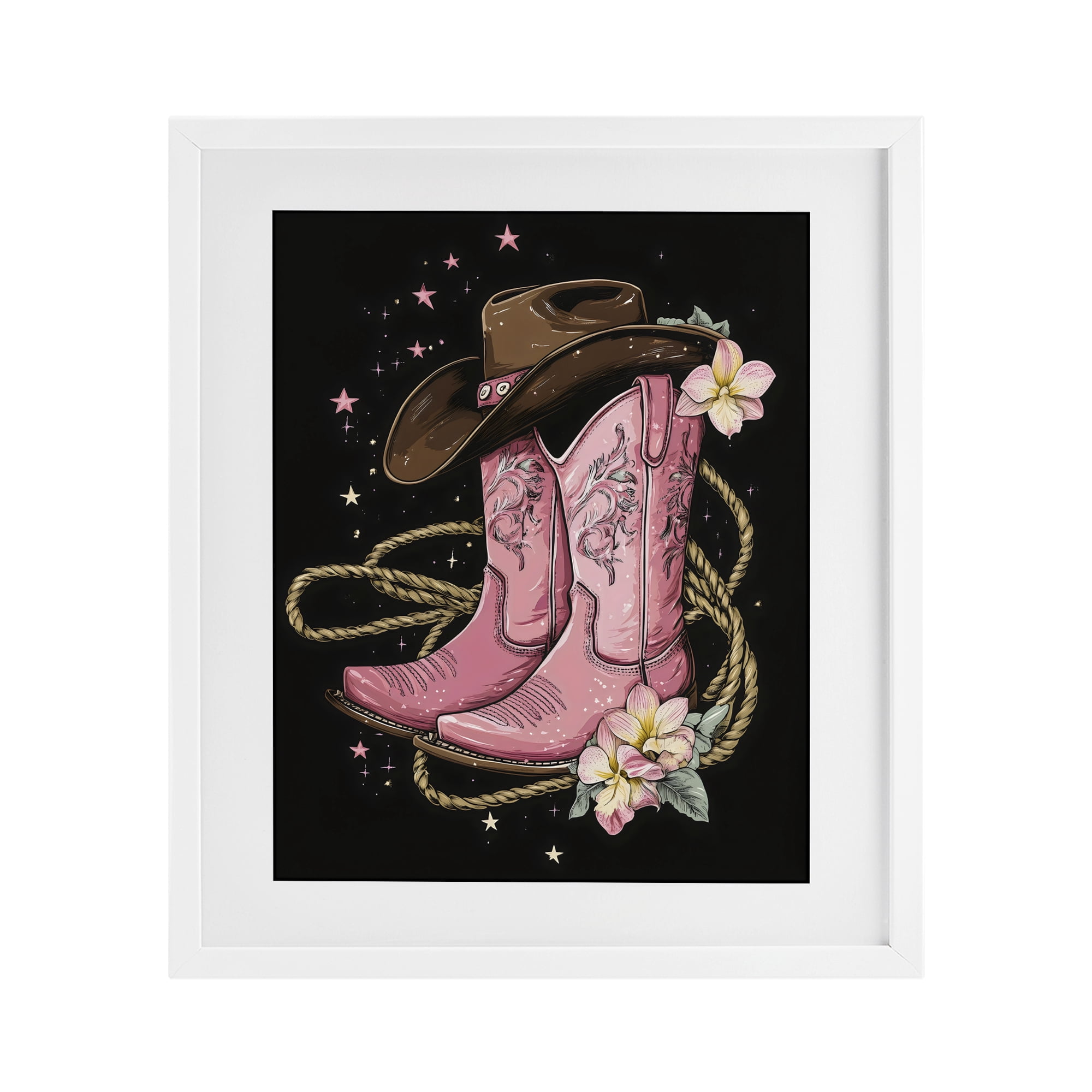 Stupell Industries Western Chic Pink Boots White Framed Print Under Glass, design by Creative Studio