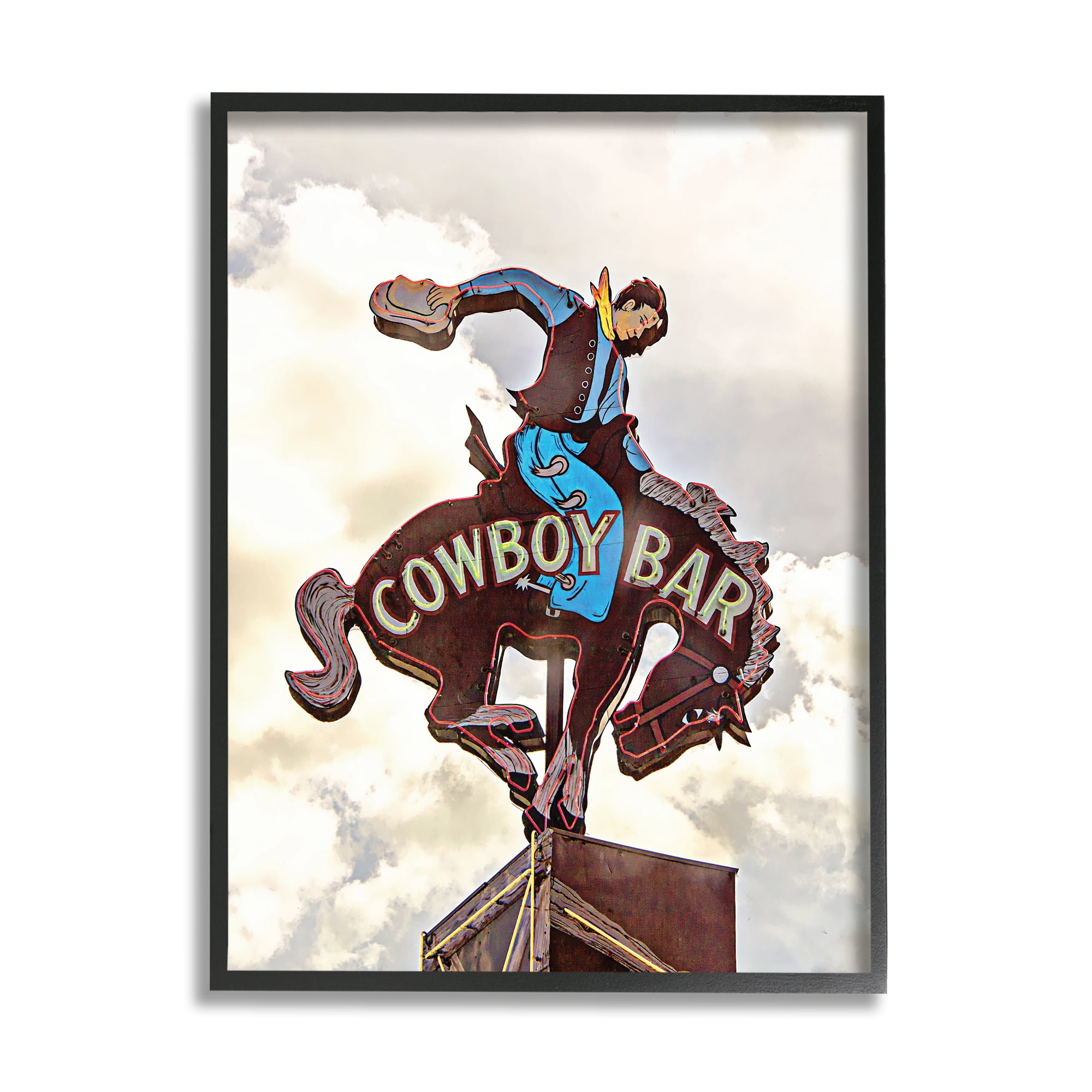Stupell Industries Western Cowboy Bar Sign Abstract Painting Black Framed Art Print Wall Art, 11 x 14