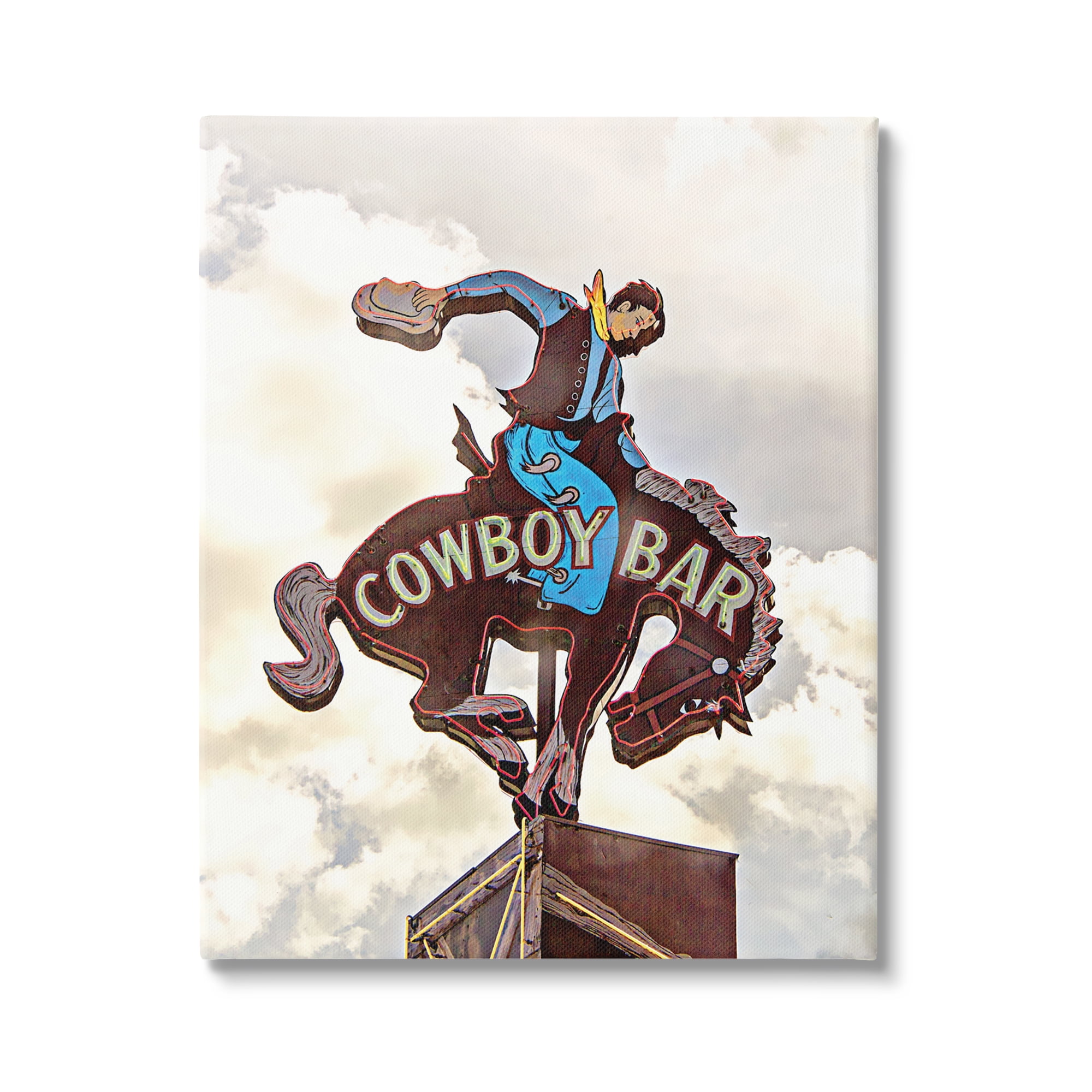 Stupell Industries Western Cowboy Bar Sign Abstract Painting Gallery Wrapped Canvas Art Print Wall Art, 30 x 40