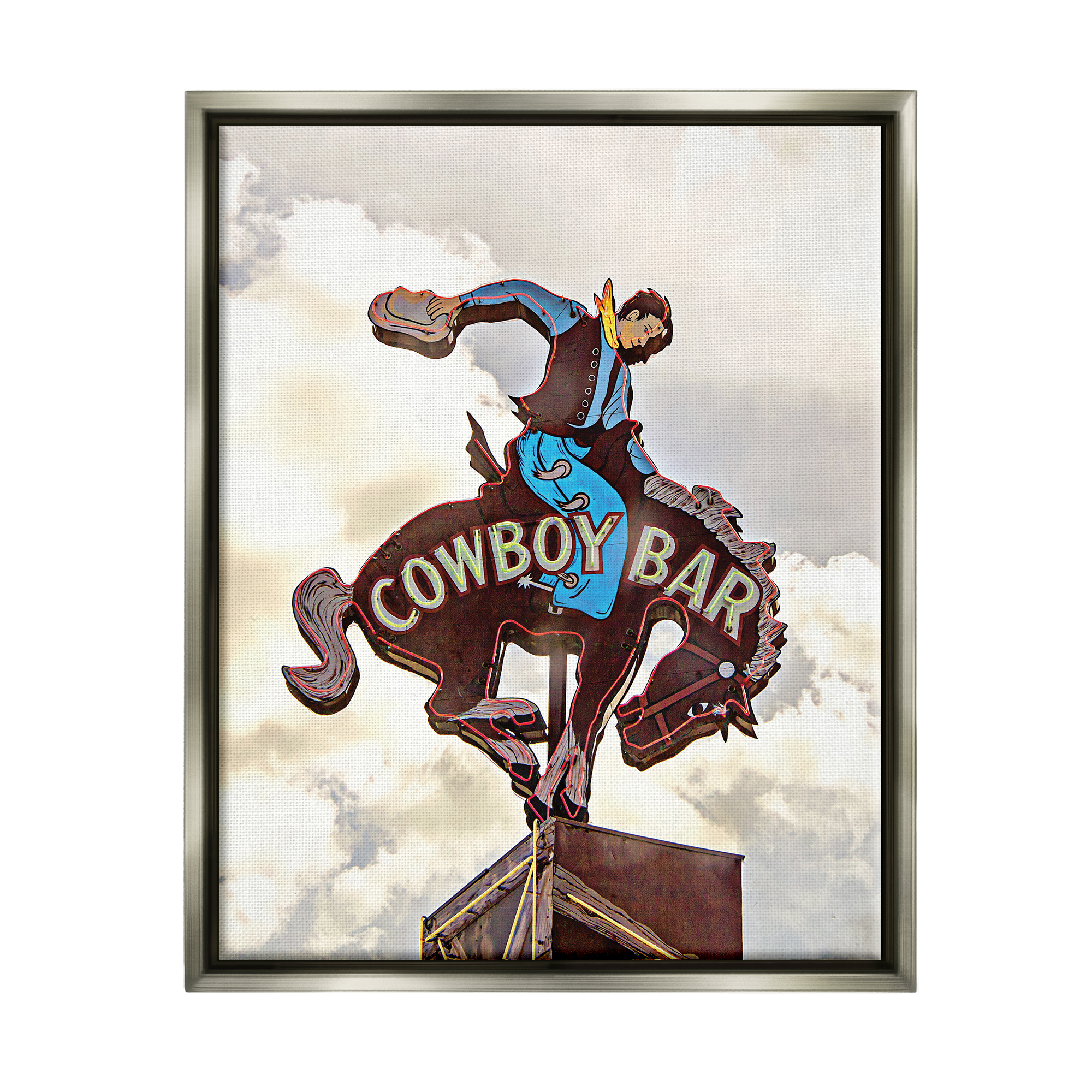 Stupell Industries Western Cowboy Bar Sign Abstract Painting Gray Floater Framed Canvas Art Print Wall Art, 25 x 31