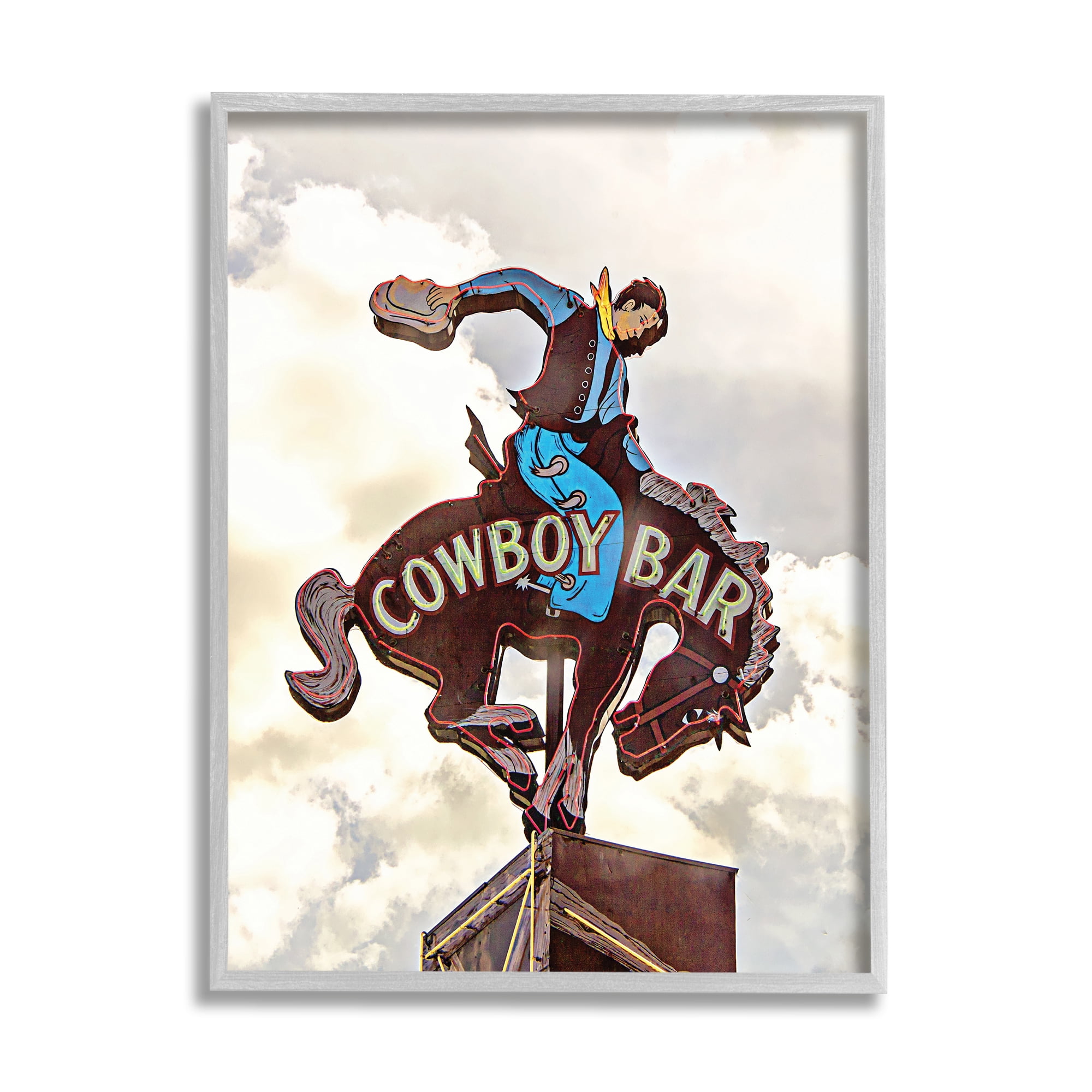 Stupell Industries Western Cowboy Bar Sign Abstract Painting Gray Framed Art Print Wall Art, 11 x 14