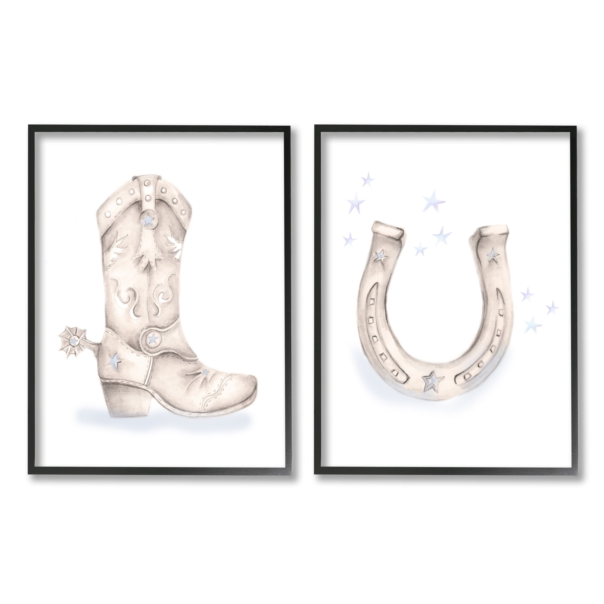 Stupell Industries Western Cowboy Boot Horseshoe Blue Stars Spur
