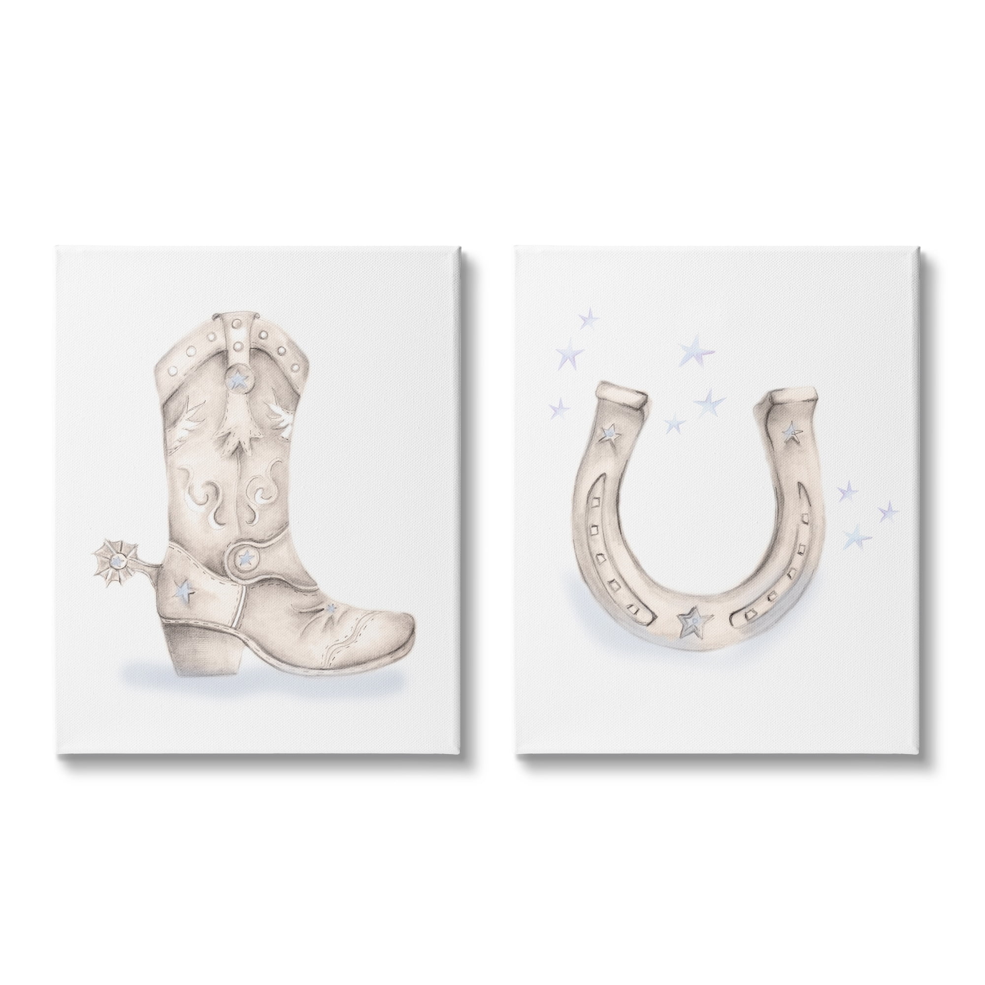 Stupell Industries Western Cowboy Boot Horseshoe Blue Stars Spur Graphic Art Gallery Wrapped Canvas Print Wall Art, Set of 2, Design by Studio Q
