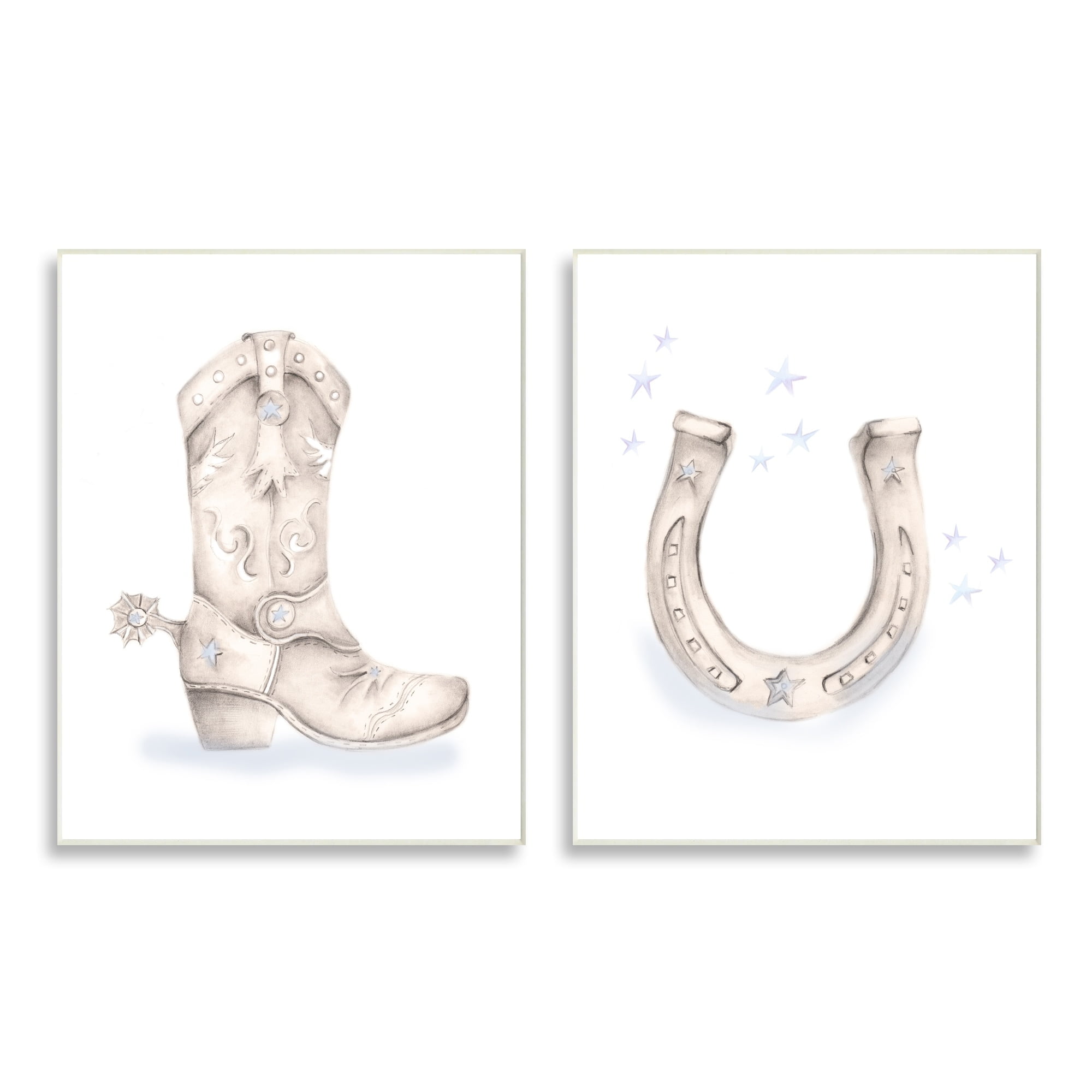 Stupell Industries Western Cowboy Boot Horseshoe Blue Stars Spur Graphic Art Unframed Art Print Wall Art, Set of 2, Design by Studio Q