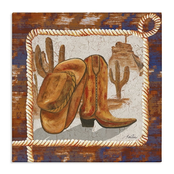 Stupell Industries Western Cowboy Boot Landscape Painting Gallery Wrapped Canvas Art Print Wall Art, 17 x 17