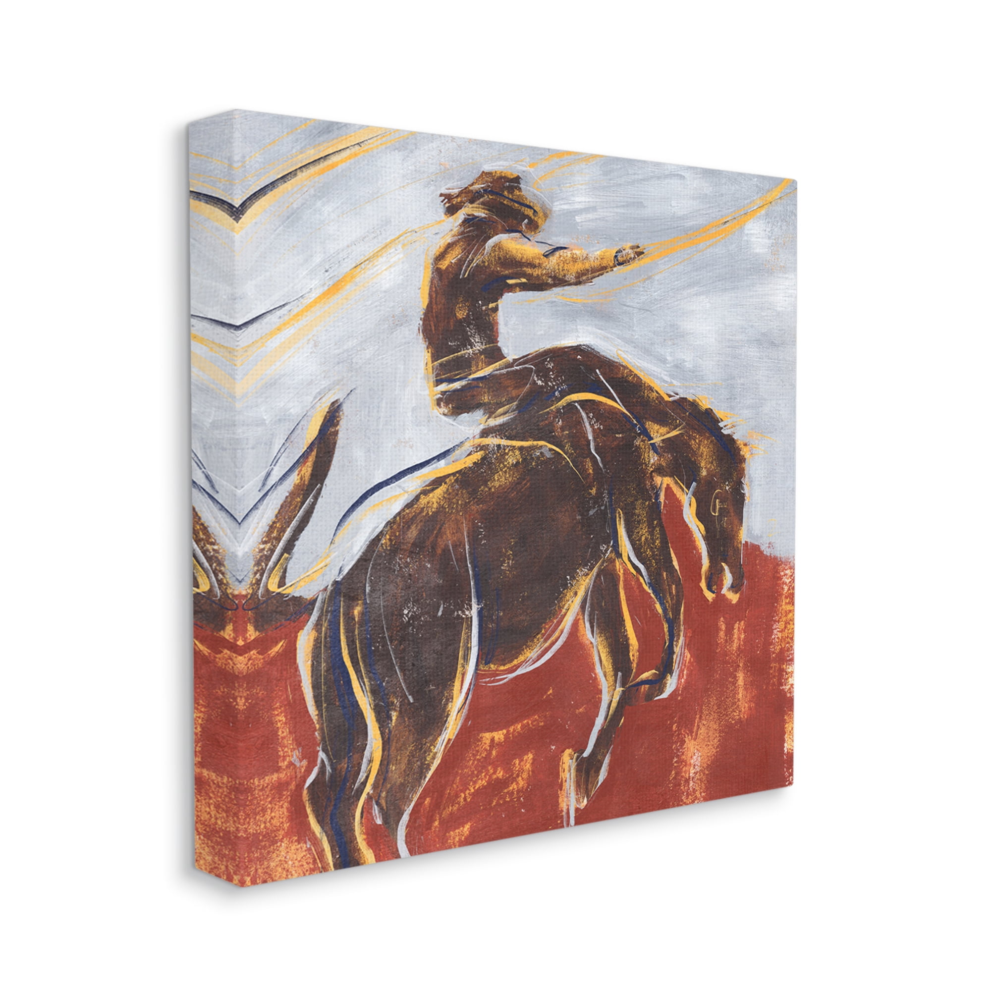Stupell Industries Western Cowboy Lasso Horse Buck Red Blue Animals & Insects Painting Gallery Wrapped Canvas Art Print Wall Art, 30 x 30