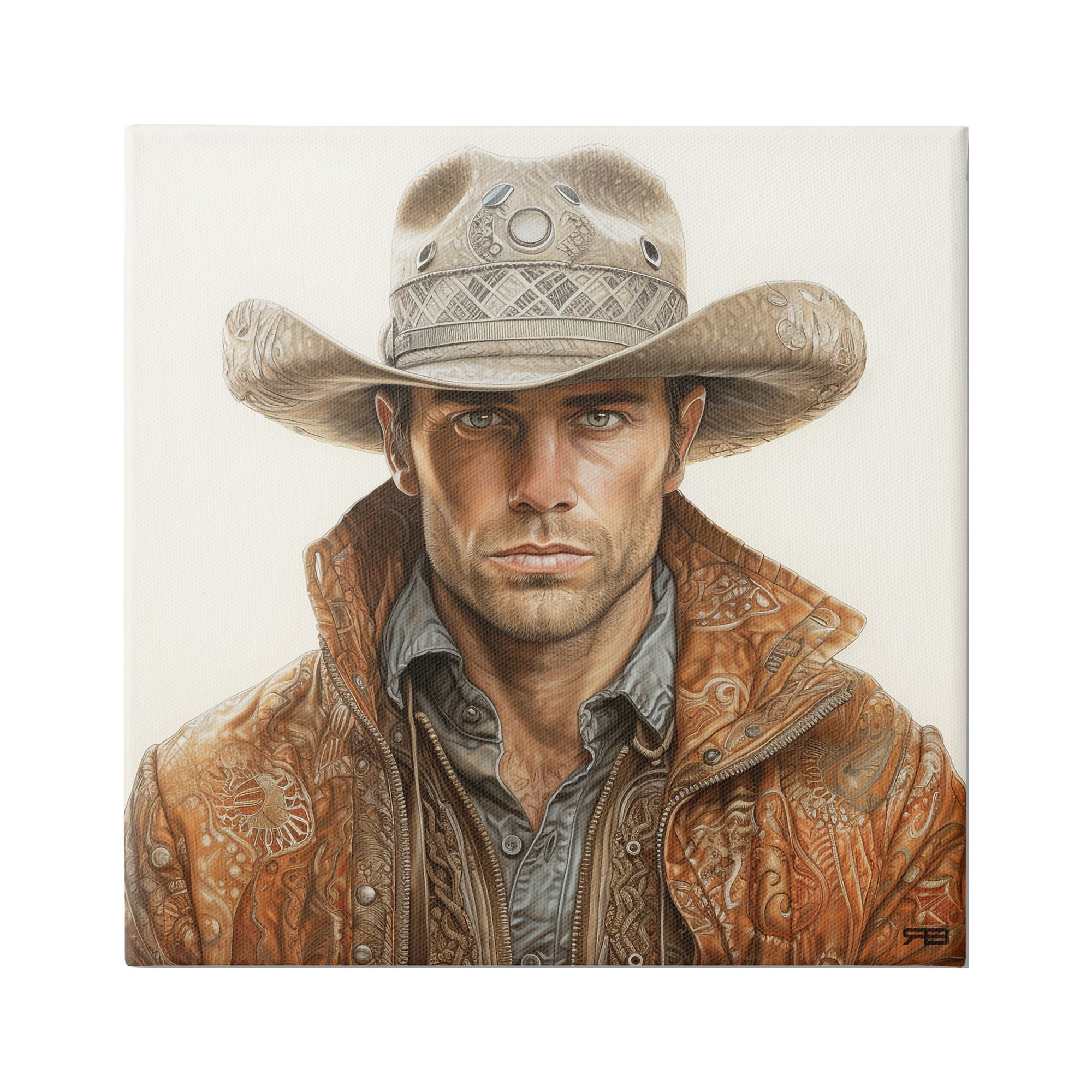 Stupell Industries Western Cowboy Portrait Abstract Painting Gallery Wrapped Canvas Art Print Wall Art, 17 x 17