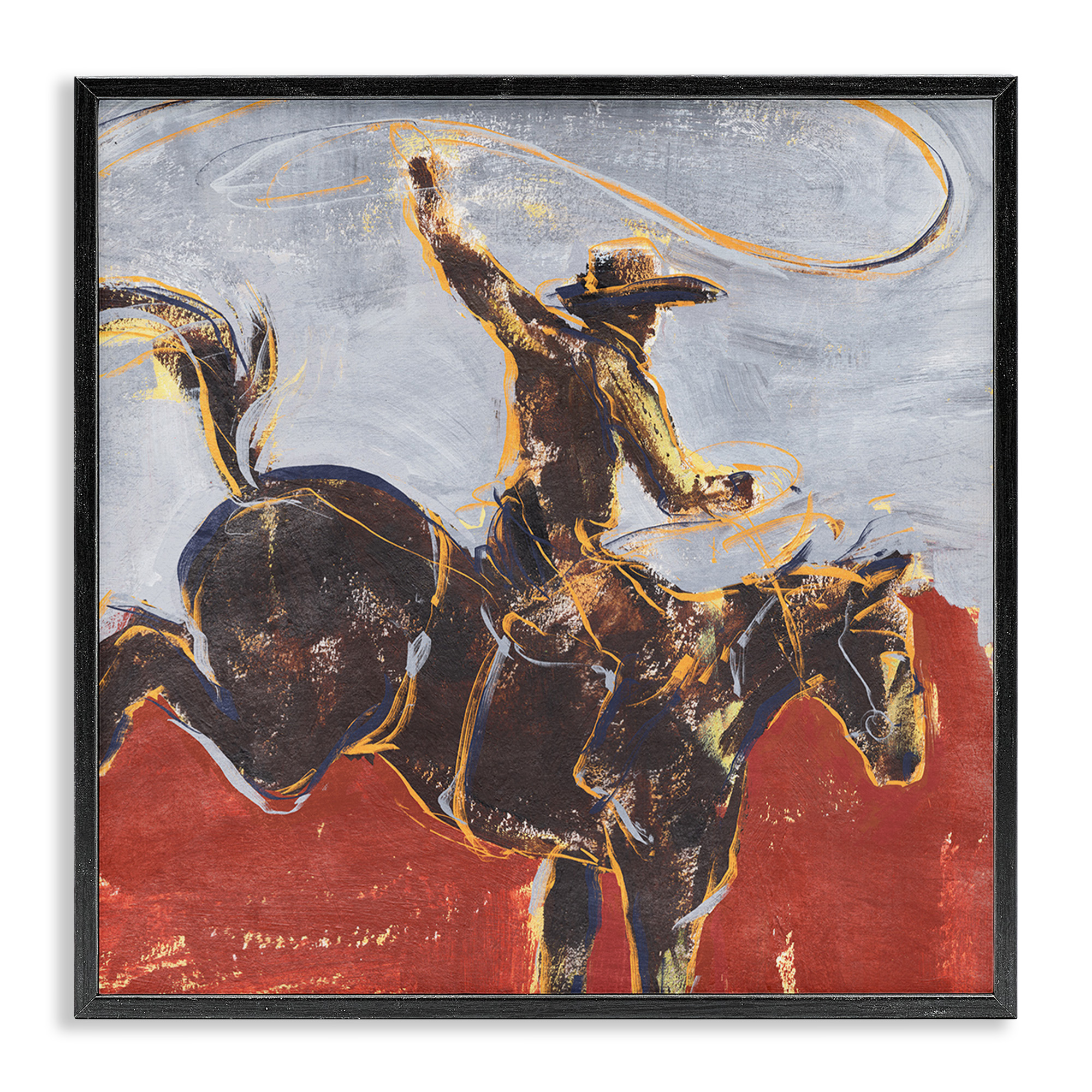 Stupell Industries Western Cowboy Wild Horse Animals & Insects Painting Black Framed Art Print Wall Art, 17 x 17