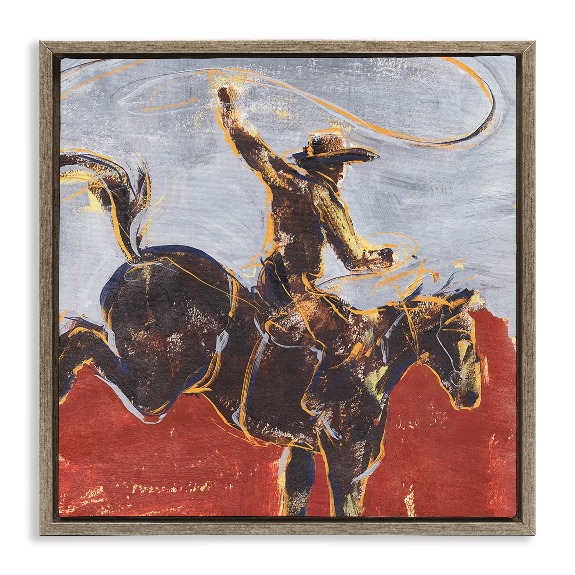 Stupell Industries Western Cowboy Wild Horse Animals & Insects Painting Brown Floater Framed Canvas Art Print Wall Art, 25 x 25