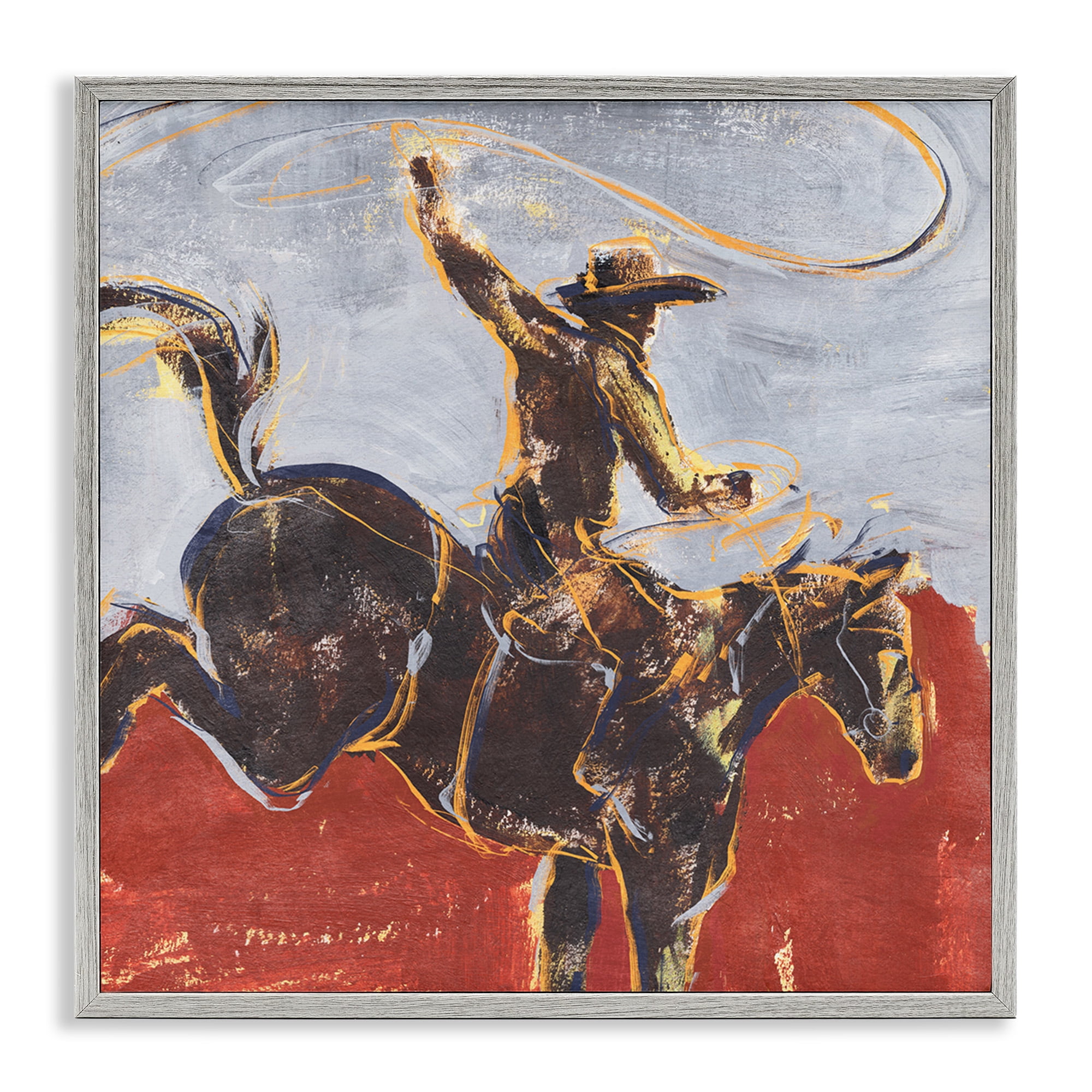 Stupell Industries Western Cowboy Wild Horse Animals & Insects Painting Gray Framed Art Print Wall Art, 12 x 12
