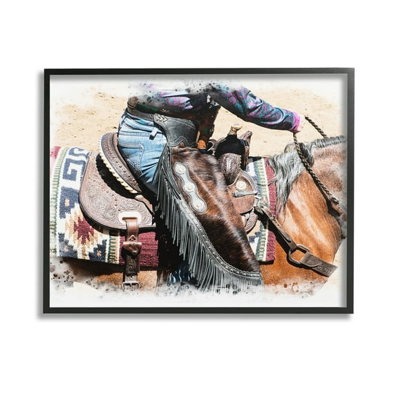 Stupell Industries Western Cowboy on Saddle Animals & Insects Painting Black Framed Art Print Wall Art, 14 x 11