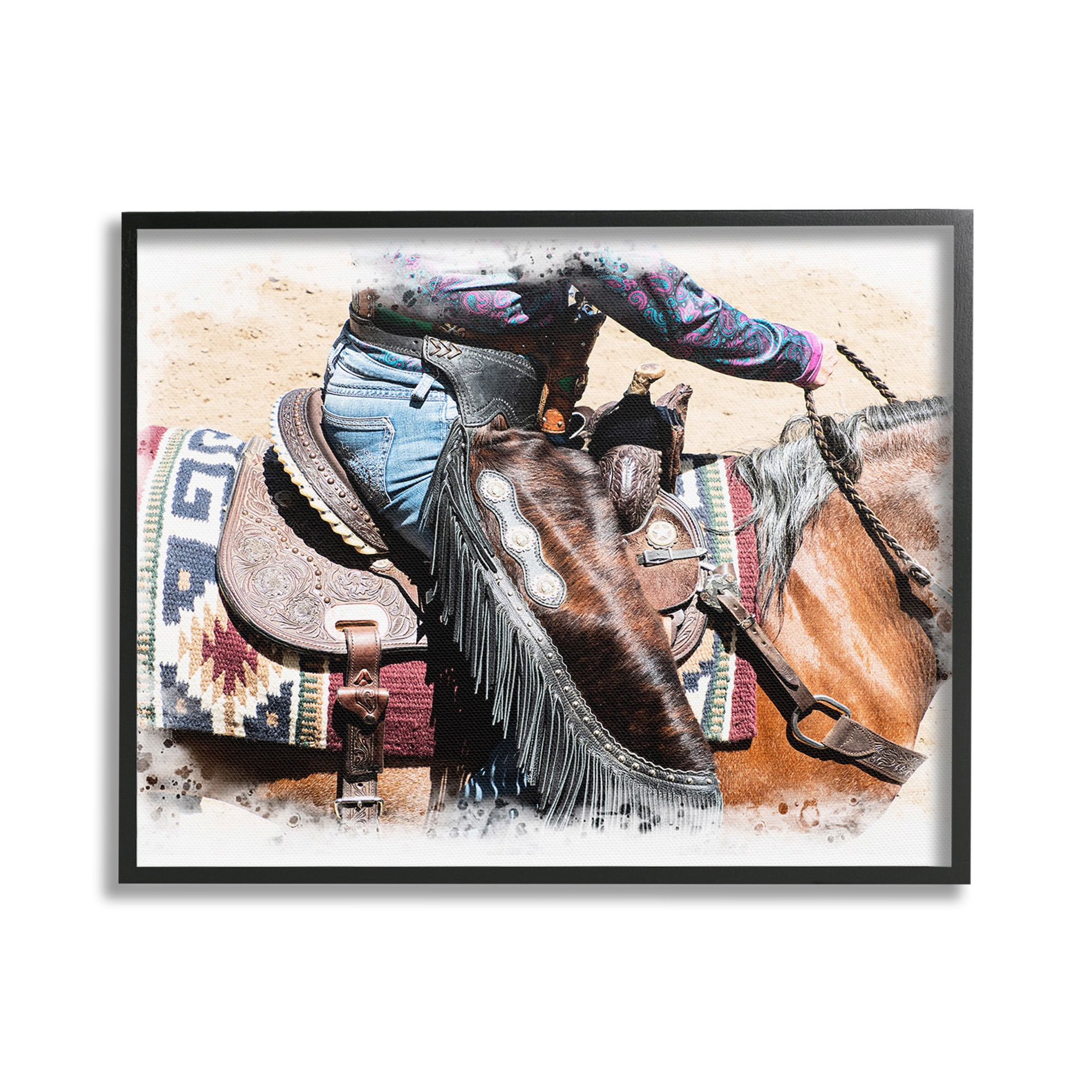 Stupell Industries Western Cowboy on Saddle Animals & Insects Painting Black Framed Art Print Wall Art, 20 x 16