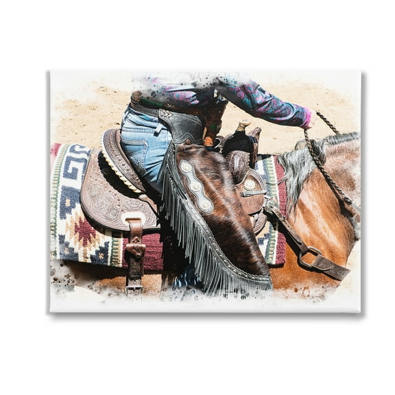 Stupell Industries Western Cowboy on Saddle Animals & Insects Painting Gallery Wrapped Canvas Art Print Wall Art, 20 x 16