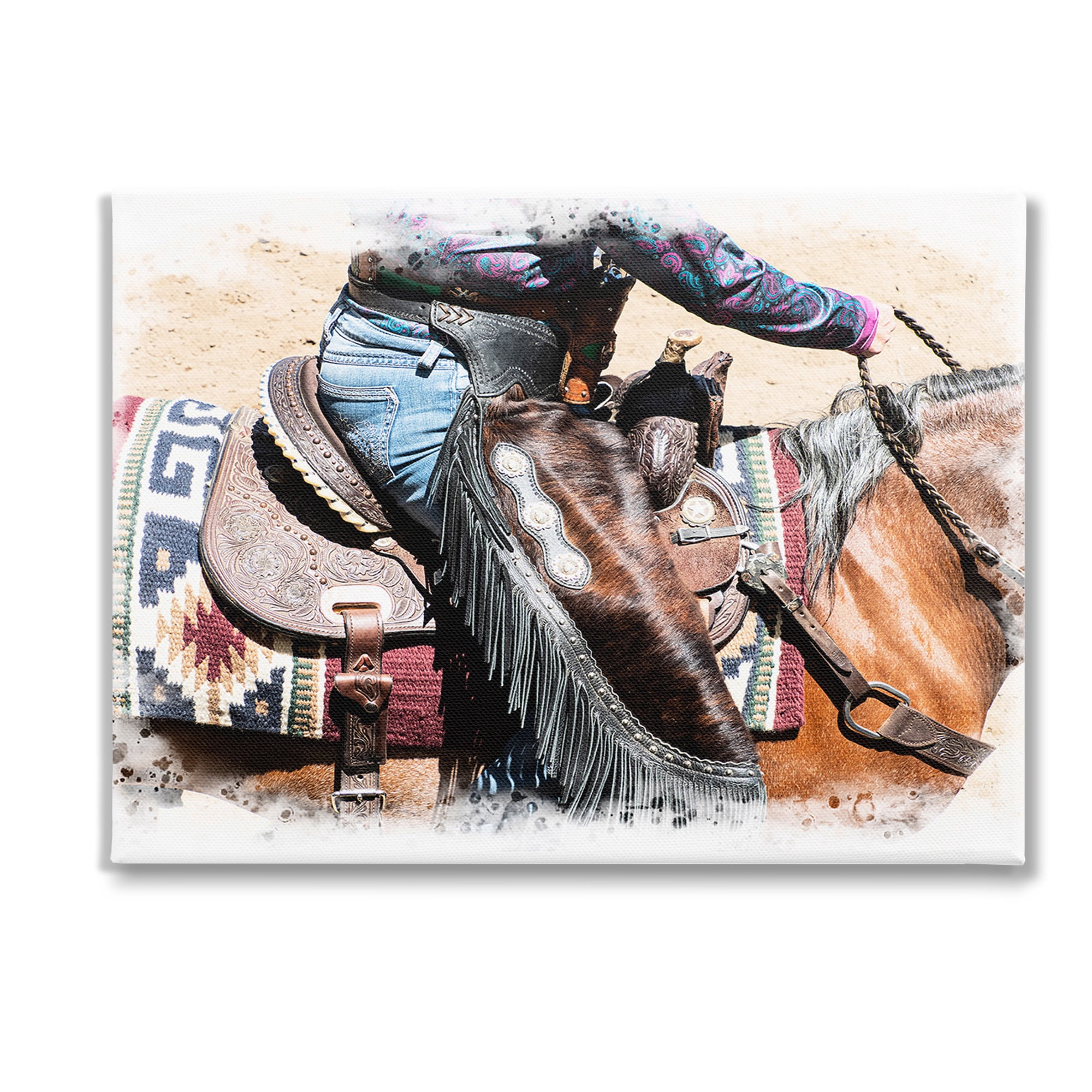 Stupell Industries Western Cowboy on Saddle Animals & Insects Painting Gallery Wrapped Canvas Art Print Wall Art, 48 x 36