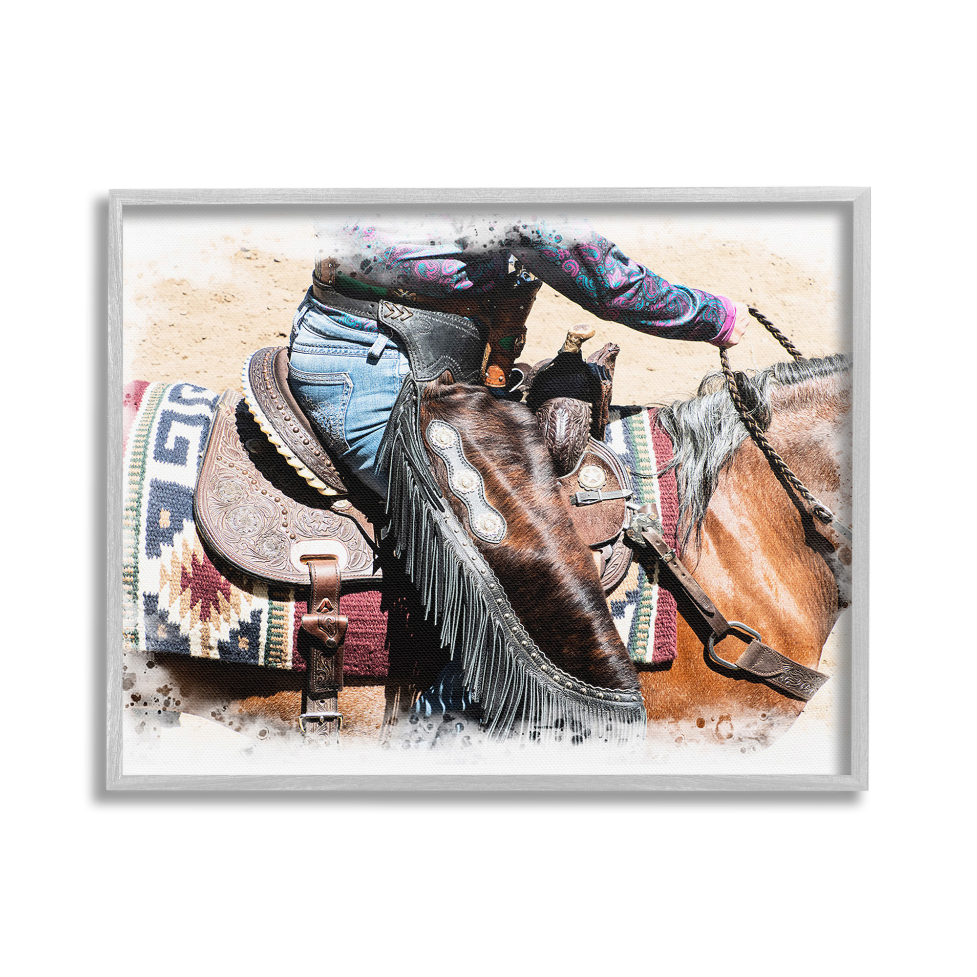 Stupell Industries Western Cowboy on Saddle Animals & Insects Painting Gray Framed Art Print Wall Art, 30 x 24