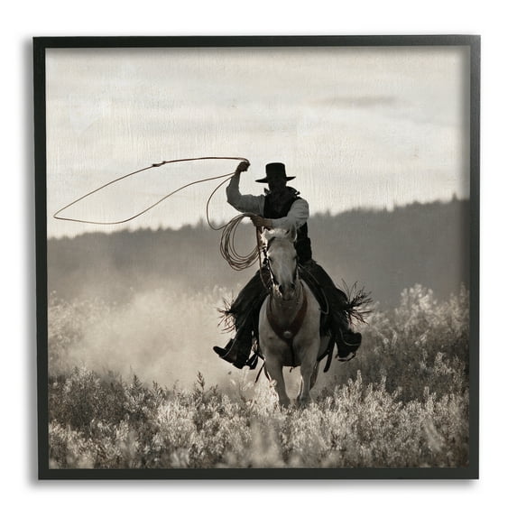 Stupell Industries Western Cowboy with Lasso Animals & Insects Photography Black Framed Art Print Wall Art, 17 x 17