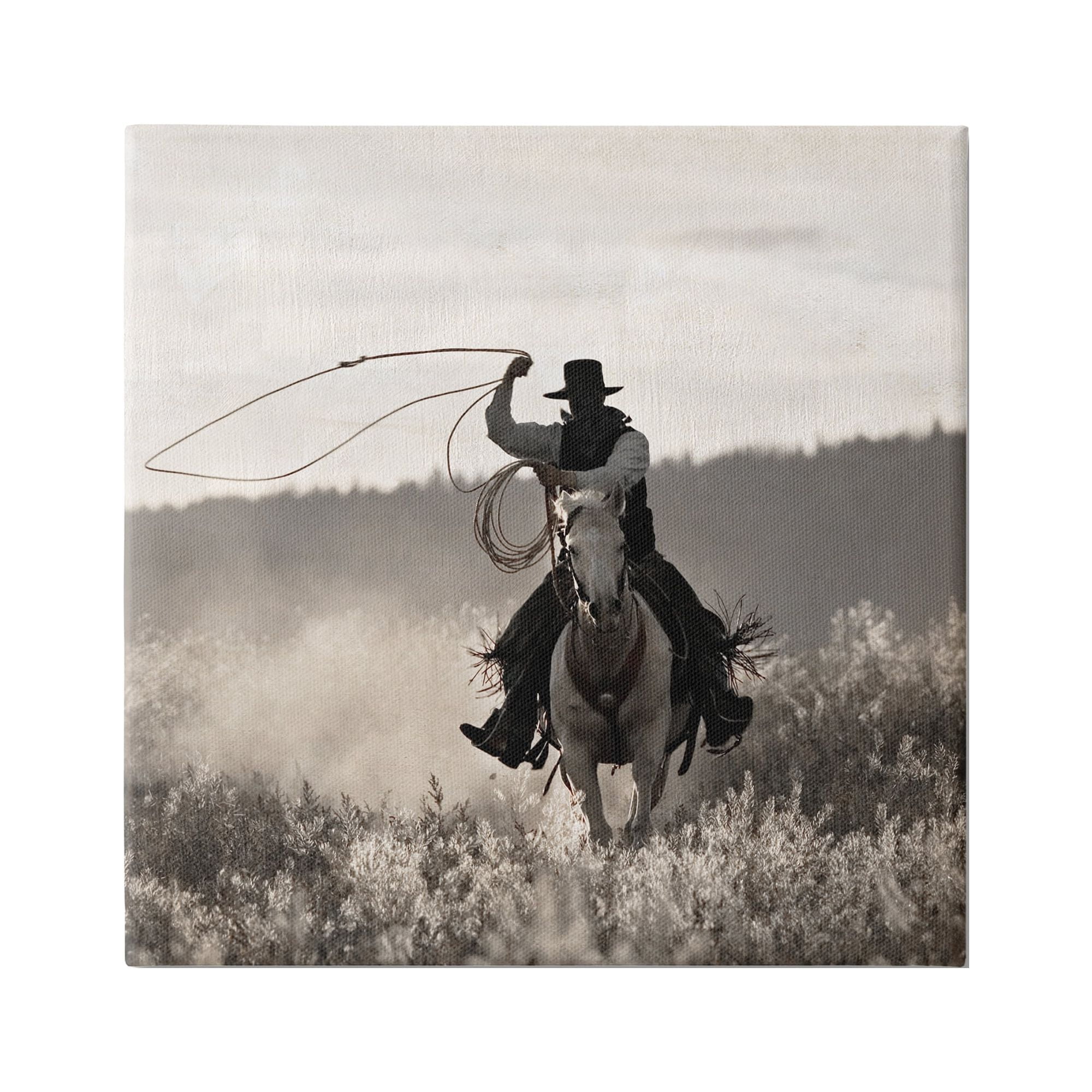 Stupell Industries Western Cowboy with Lasso Animals & Insects Photography Gallery Wrapped Canvas Art Print Wall Art, 17 x 17