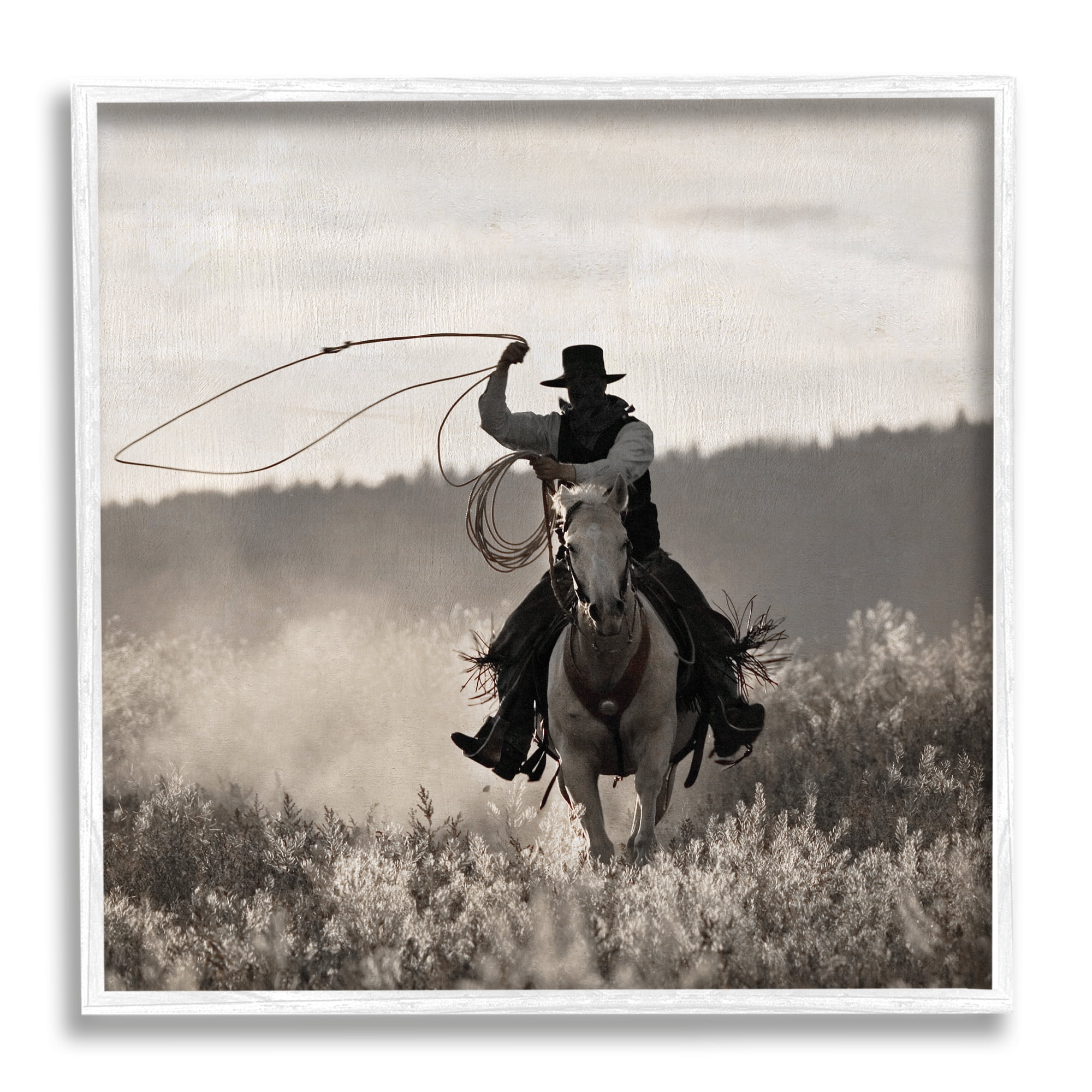 Stupell Industries Western Cowboy with Lasso Animals & Insects Photography White Framed Art Print Wall Art, 12 x 12