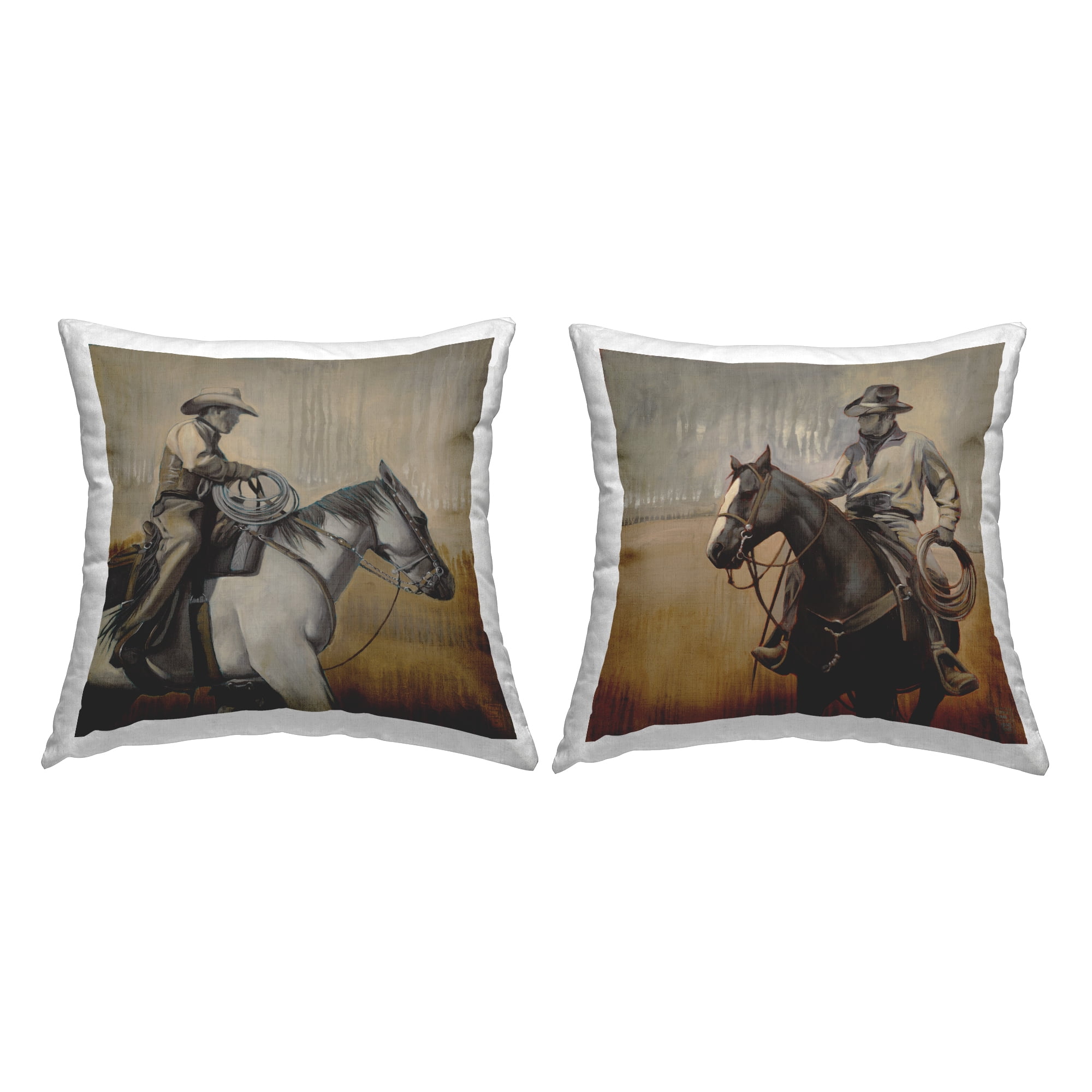 Stupell Industries Western Cowboys Rustic Scene Square Decorative Printed Throw Pillow, 18 x 18, Set of 2