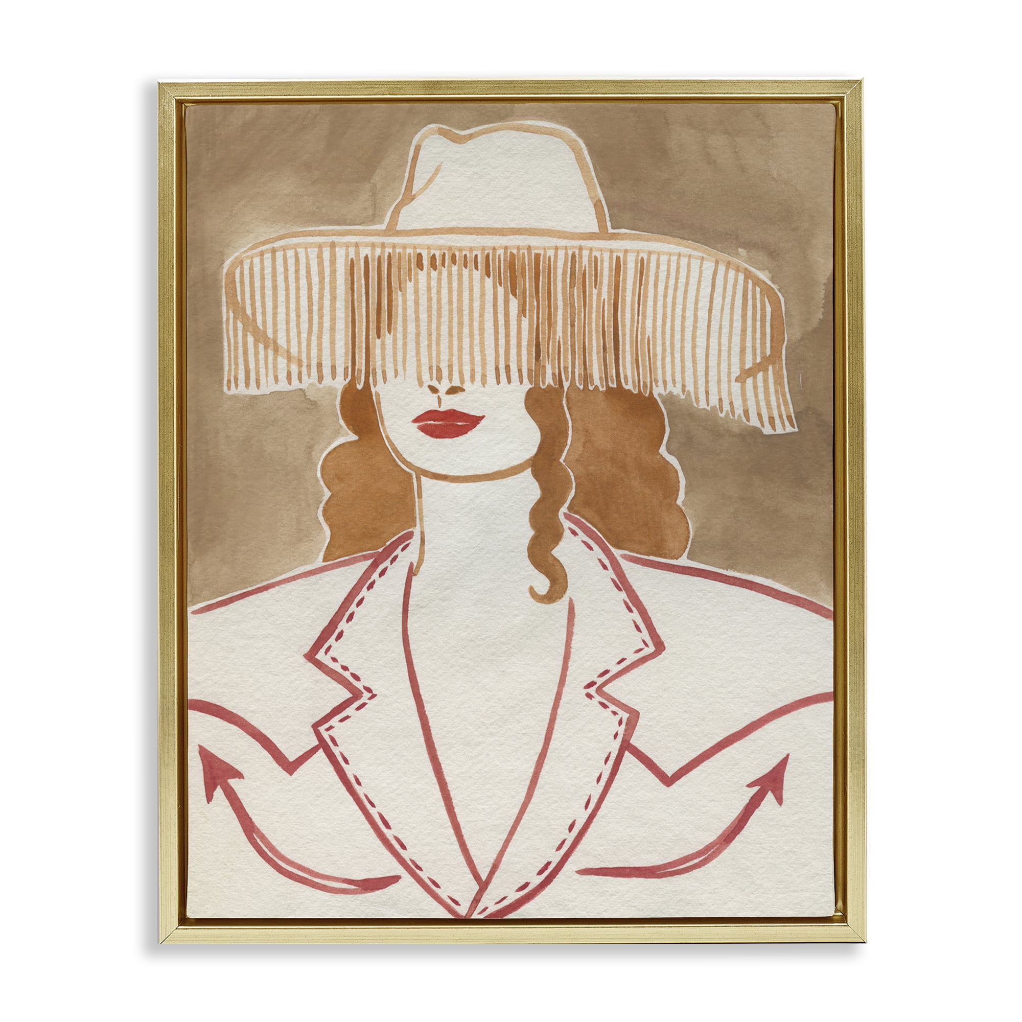 Stupell Industries Western Cowgirl Fashion People Painting Gold Floater Framed Canvas Art Print Wall Art, 25 x 31