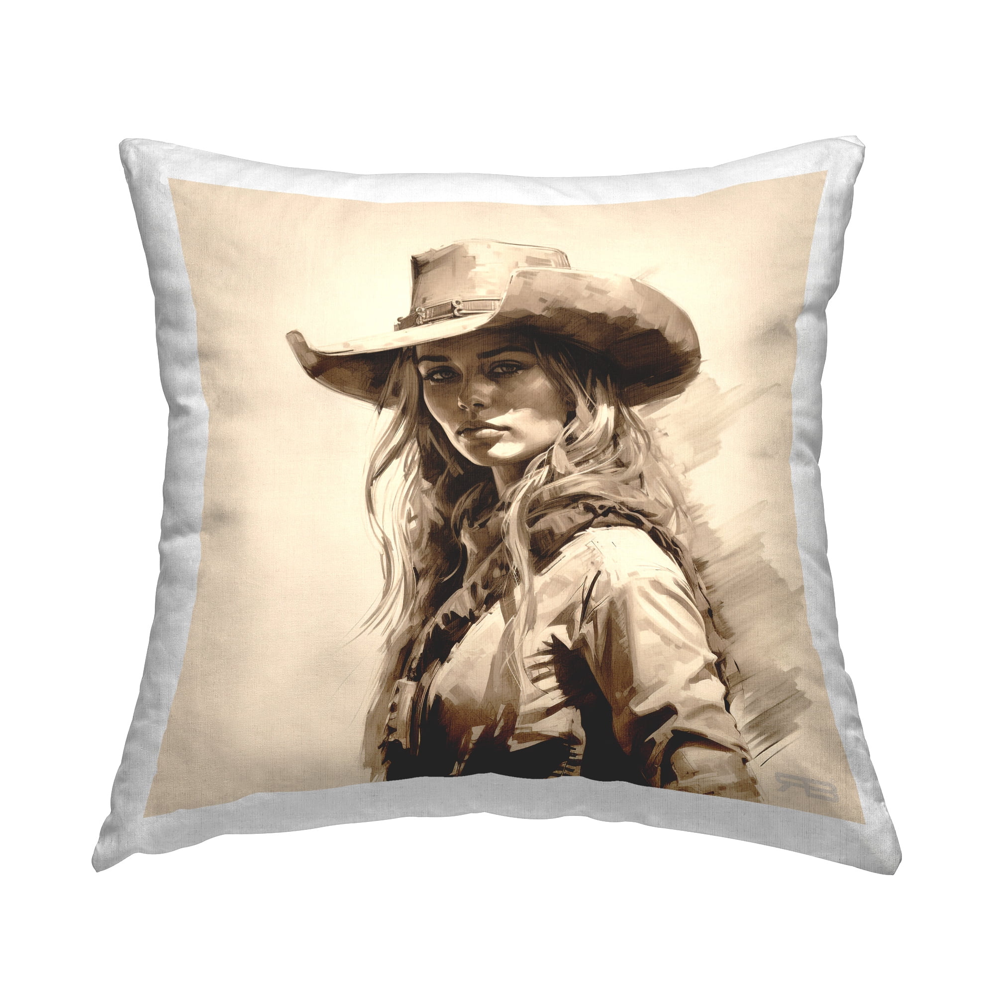 Stupell Industries Western Cowgirl Gaze Decorative Printed Throw Pillow Design by RB.