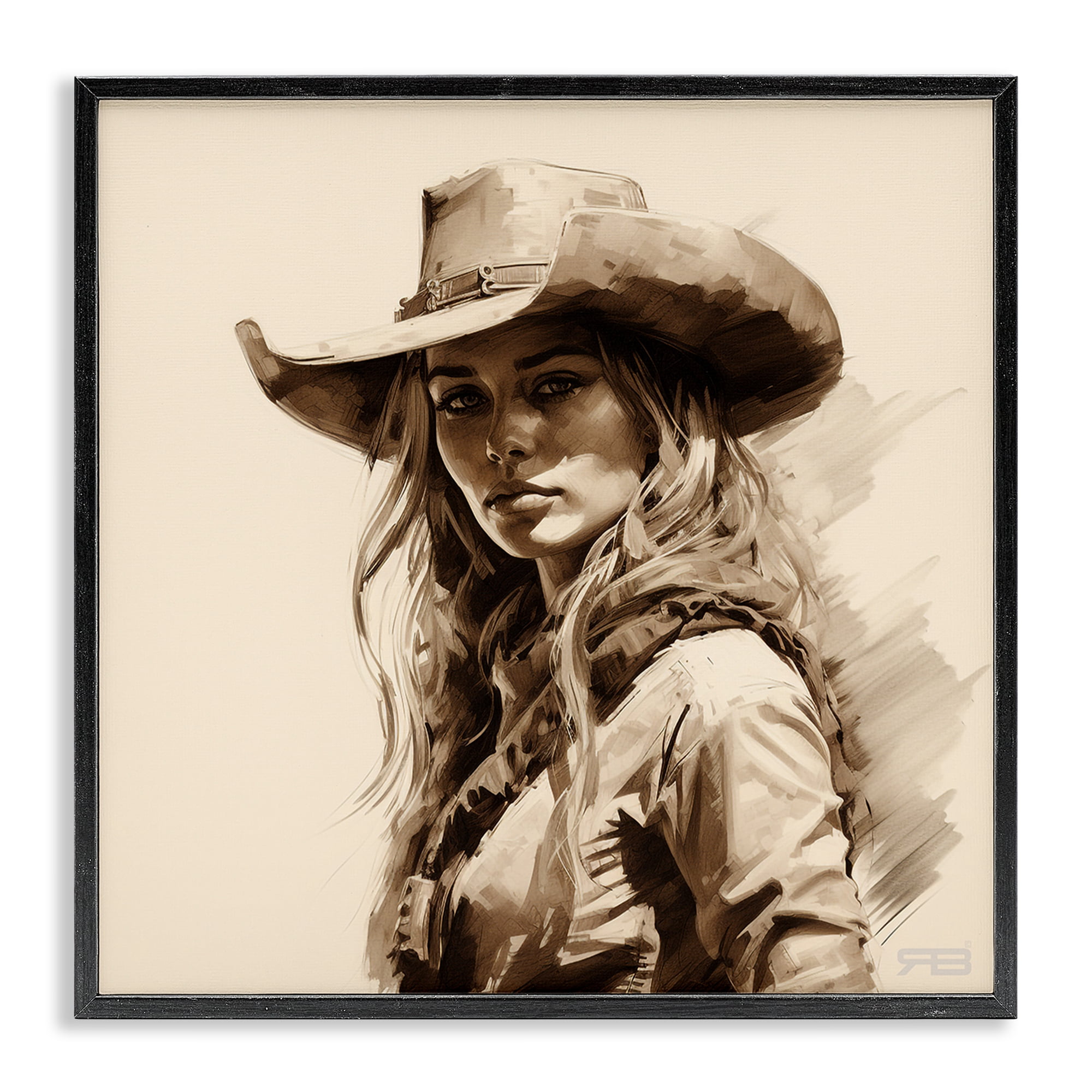 Stupell Industries Western Cowgirl Gaze People Painting Black Framed Art Print Wall Art, 12 x 12