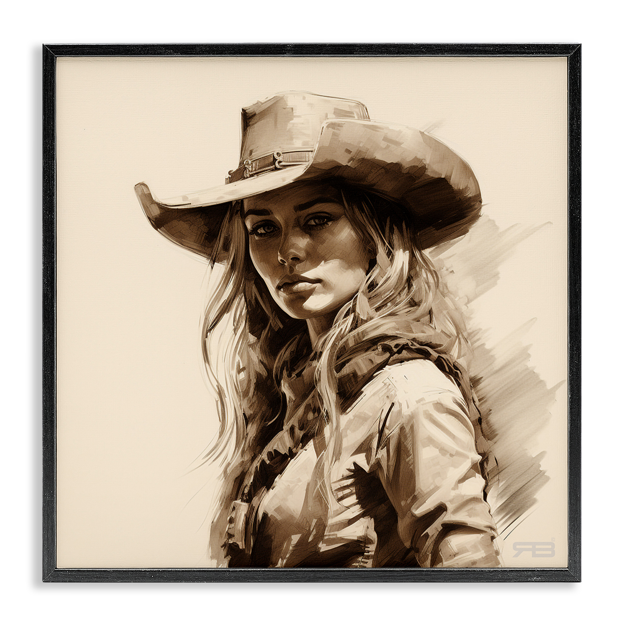 Stupell Industries Western Cowgirl Gaze People Painting Black Framed Art Print Wall Art, 17 x 17
