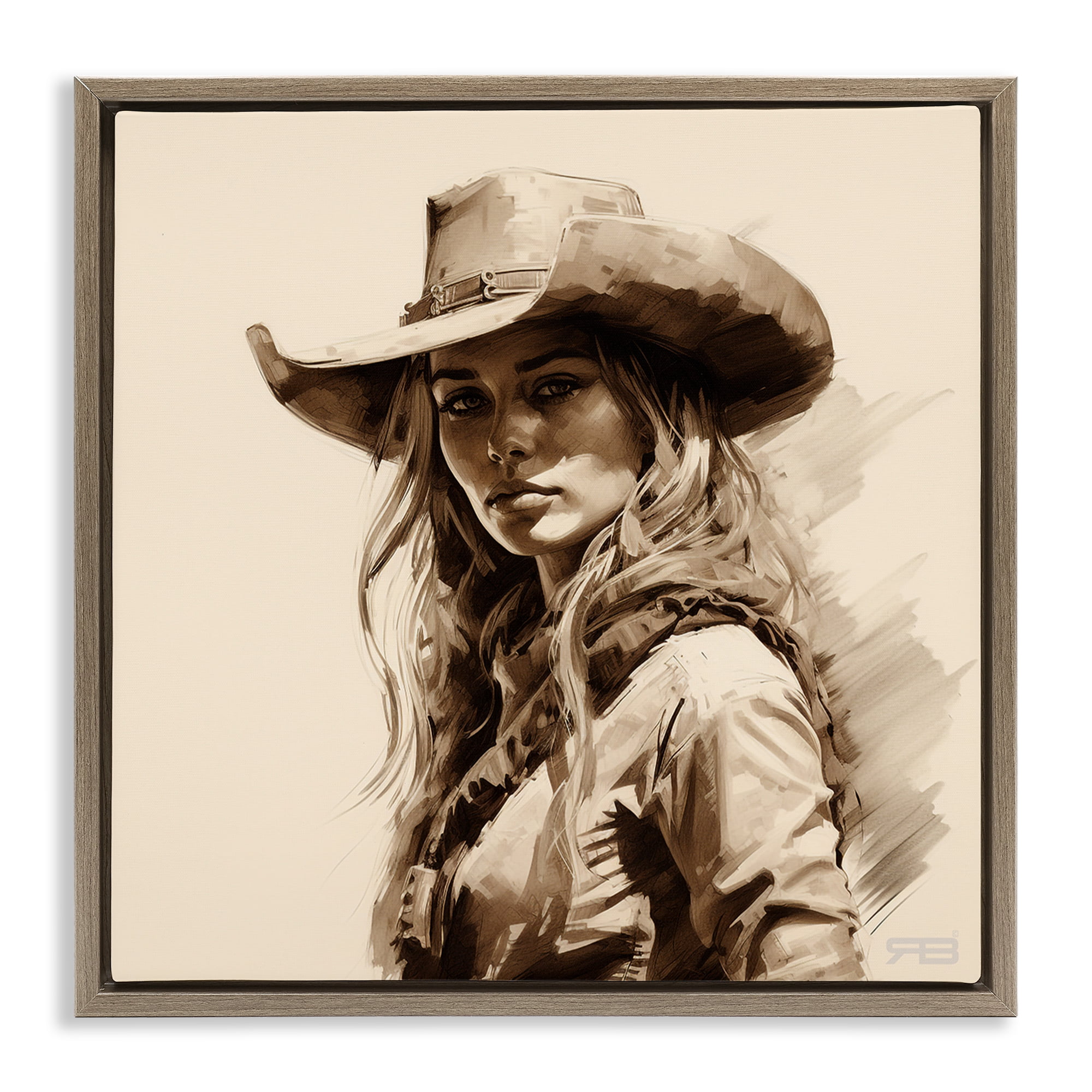 Stupell Industries Western Cowgirl Gaze People Painting Brown Floater Framed Canvas Art Print Wall Art, 25 x 25